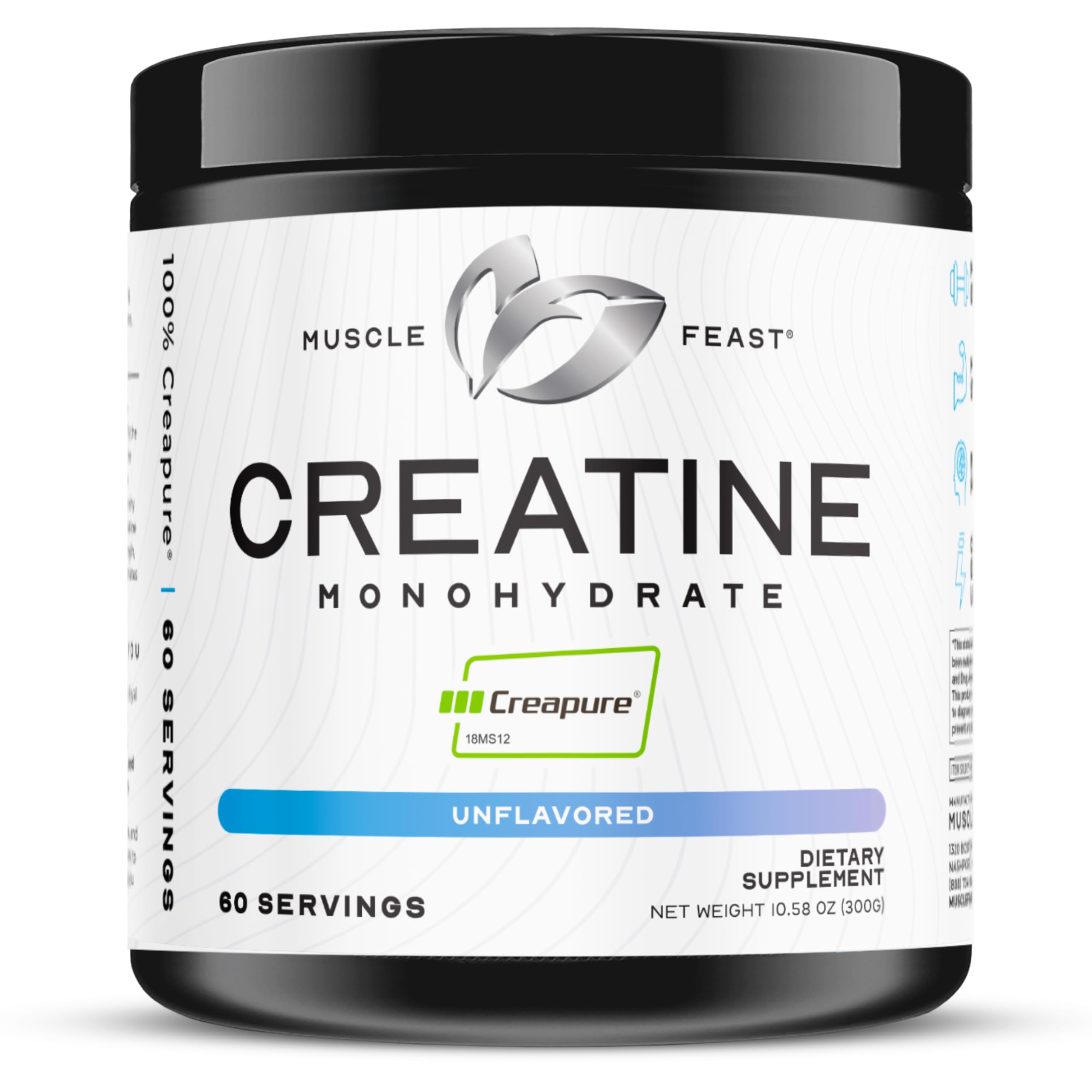 Muscle Feast Creapure Creatine Monohydrate Powder – Unflavored, 300g | Vegan, Gluten-Free, Keto Friendly, 60 Servings