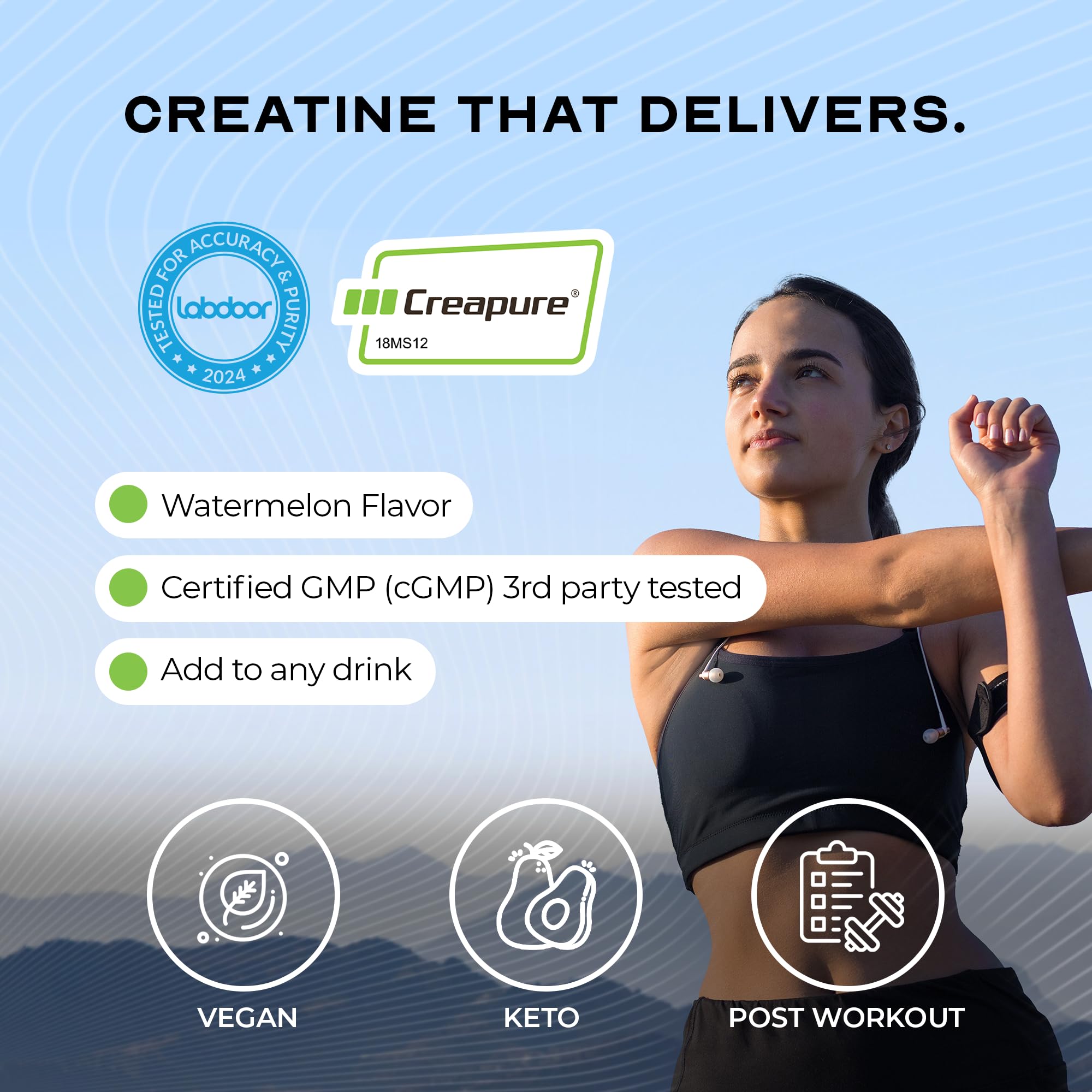 Muscle Feast Creapure Creatine Monohydrate Powder – Natural Watermelon, 60 Servings, 300g
