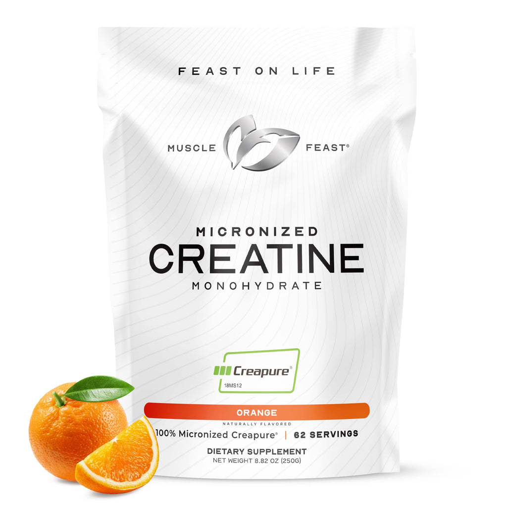 Muscle Feast Creapure Orange Creatine Powder – 62 Servings, Pre- or Post-Workout