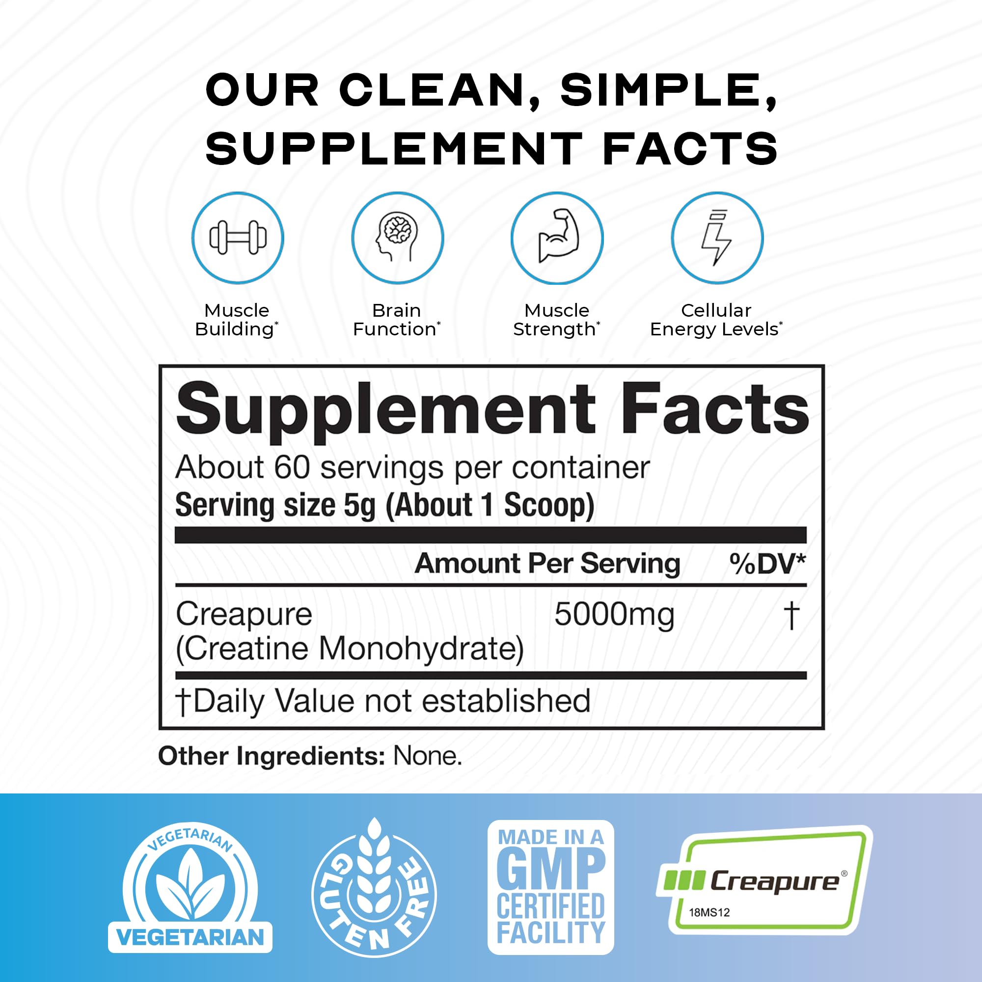 Muscle Feast Creapure Creatine Monohydrate Powder – Unflavored, 300g | Vegan, Gluten-Free, Keto Friendly, 60 Servings