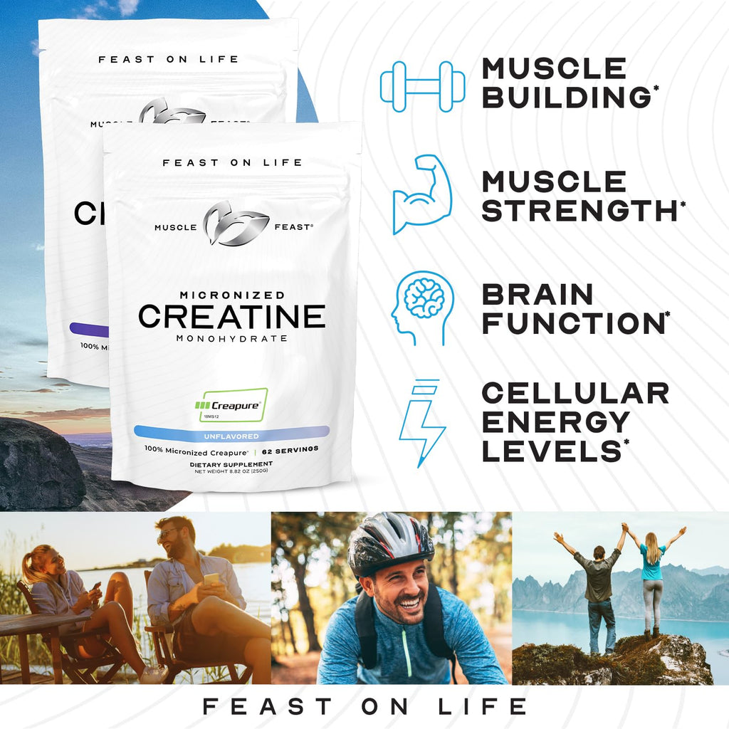 Muscle Feast Creapure Micronized Creatine Monohydrate Powder – Grape, 250g | Easy Mix, Gluten-Free