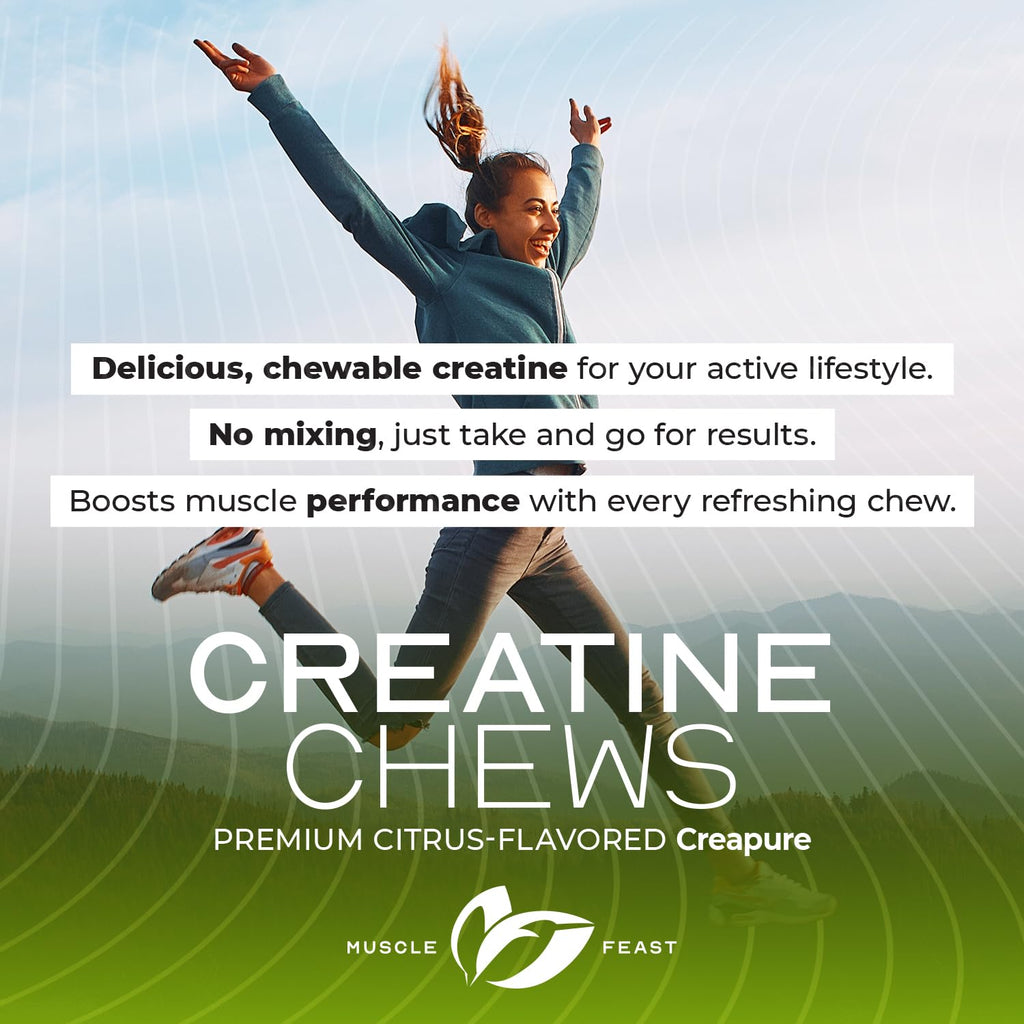 Muscle Feast Creatine Monohydrate Chewables – Vegan, Gluten-Free Creapure Tablets, Lemon Lime Flavor, 360 Tabs