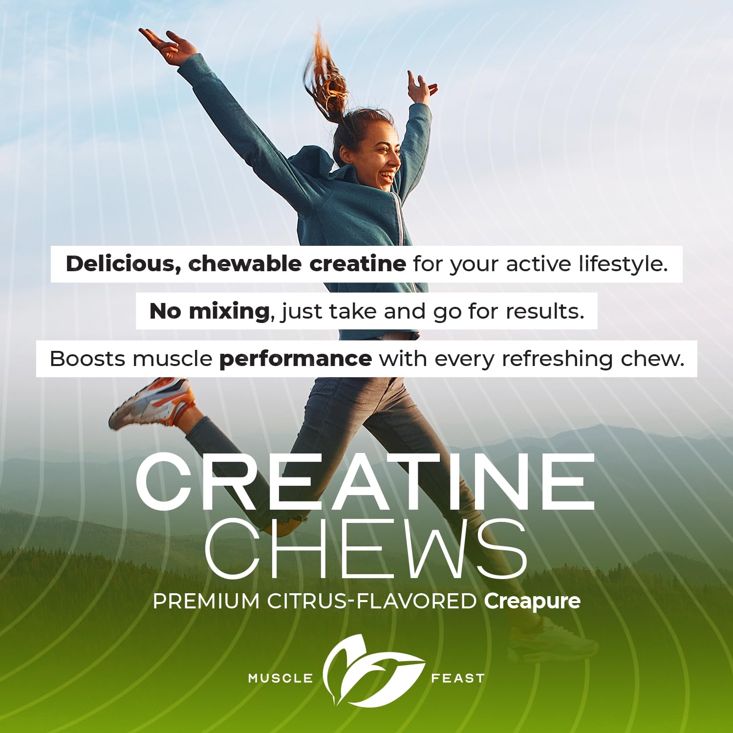 Muscle Feast Creatine Monohydrate Chewables – Vegan, Gluten-Free Creapure Tablets, Lemon Lime Flavor, 360 Tabs
