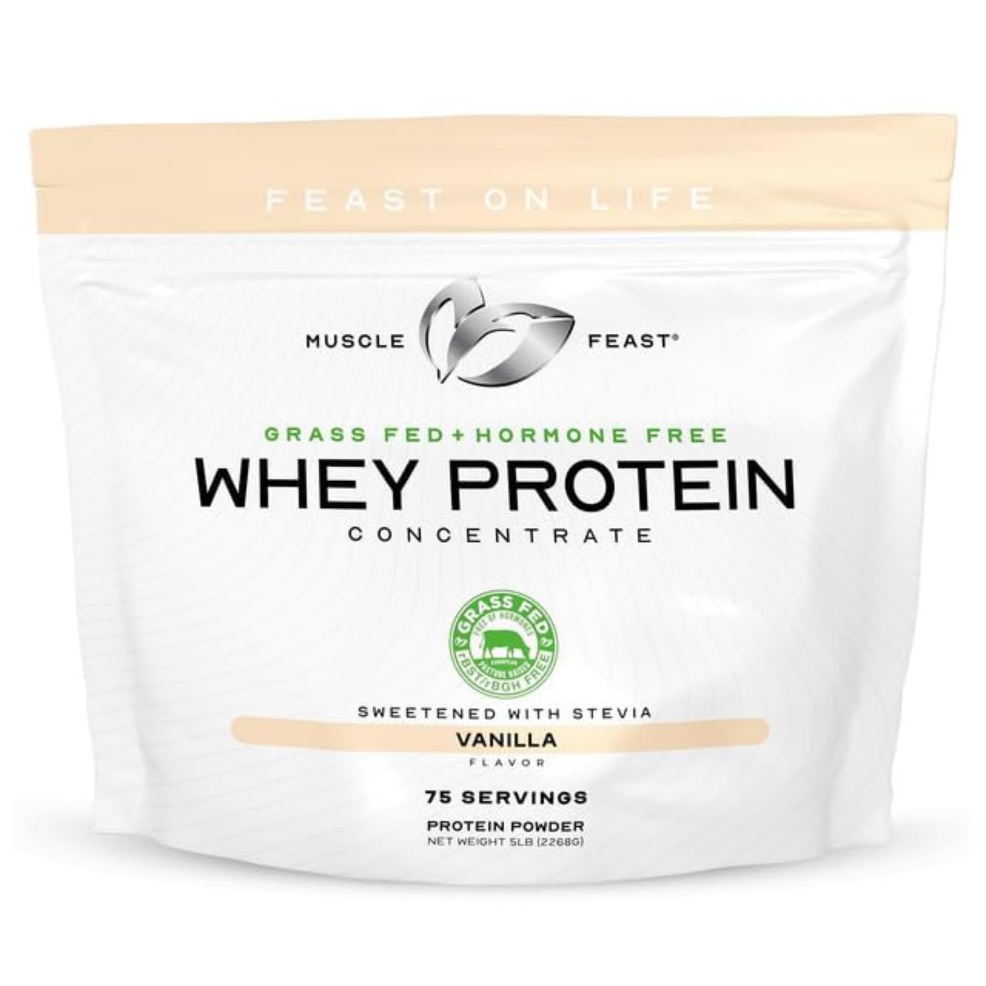 Muscle Feast Grass-Fed Whey Protein Concentrate Powder – Vanilla, 5lb | Hormone-Free, All-Natural, Gluten Free