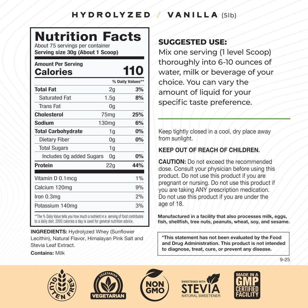 Muscle Feast Hydrolyzed Whey Protein Powder – Vanilla, 5lb (Grass-Fed, Hormone-Free)