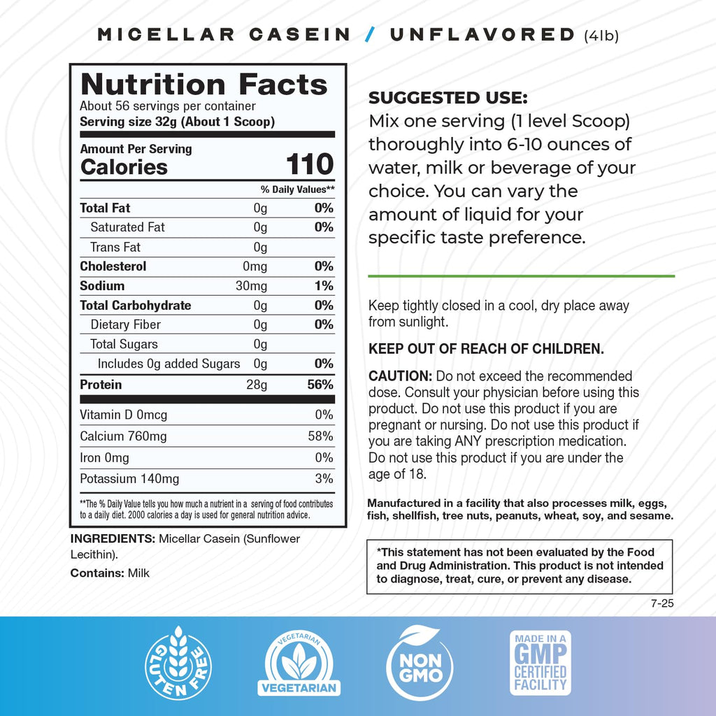 Muscle Feast Grass-Fed Micellar Casein Protein Powder – Unflavored, 4lb