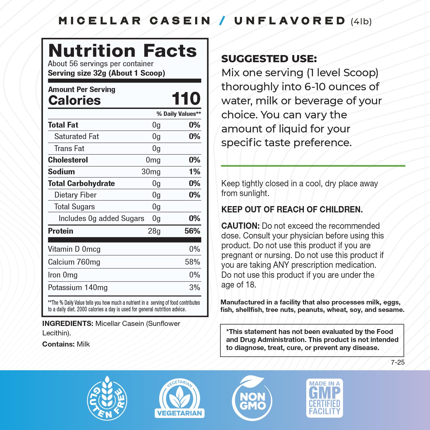 Muscle Feast Grass-Fed Micellar Casein Protein Powder – Unflavored, 4lb