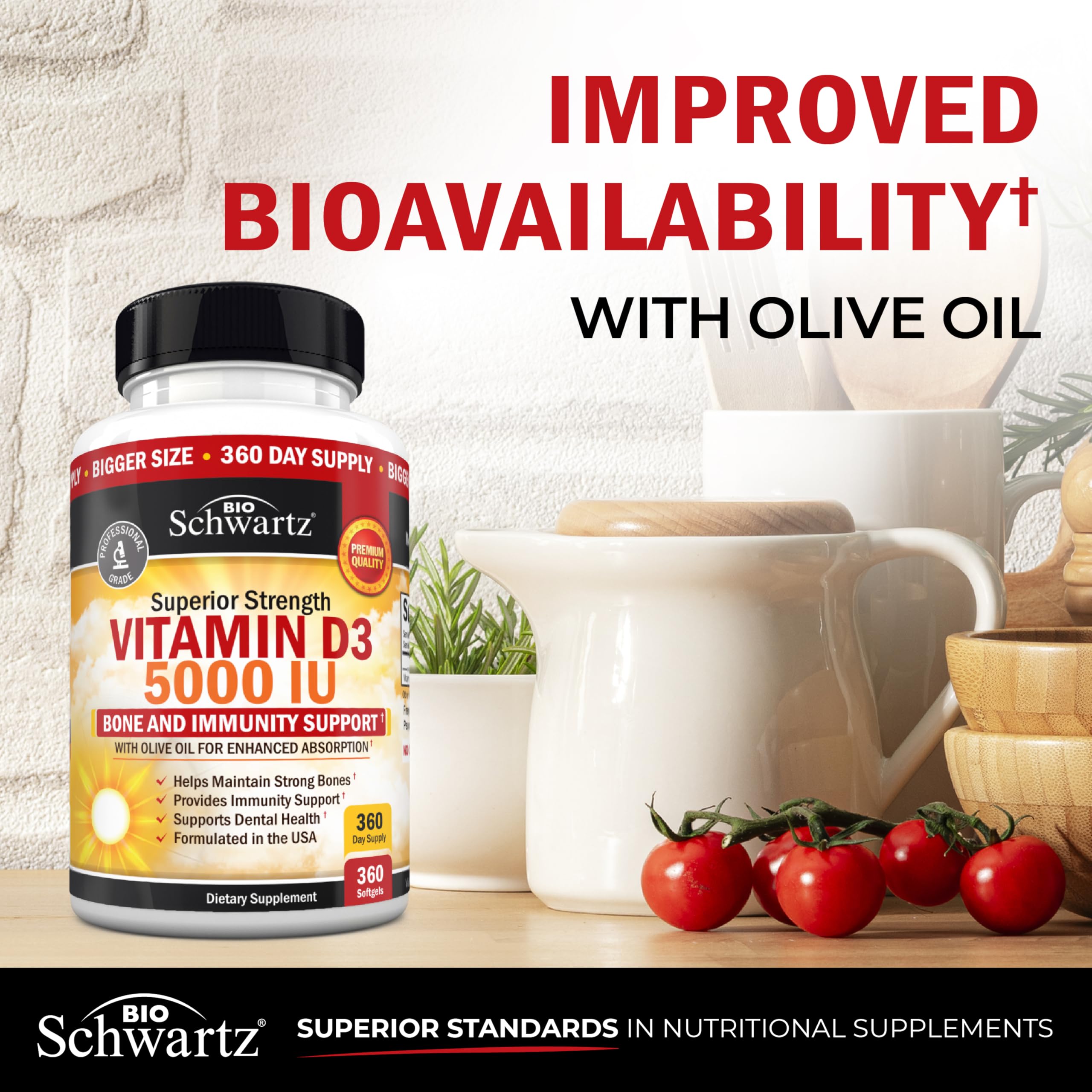 Vitamin D3 5000 IU with Olive Oil - Immune, Bone & Muscle Health