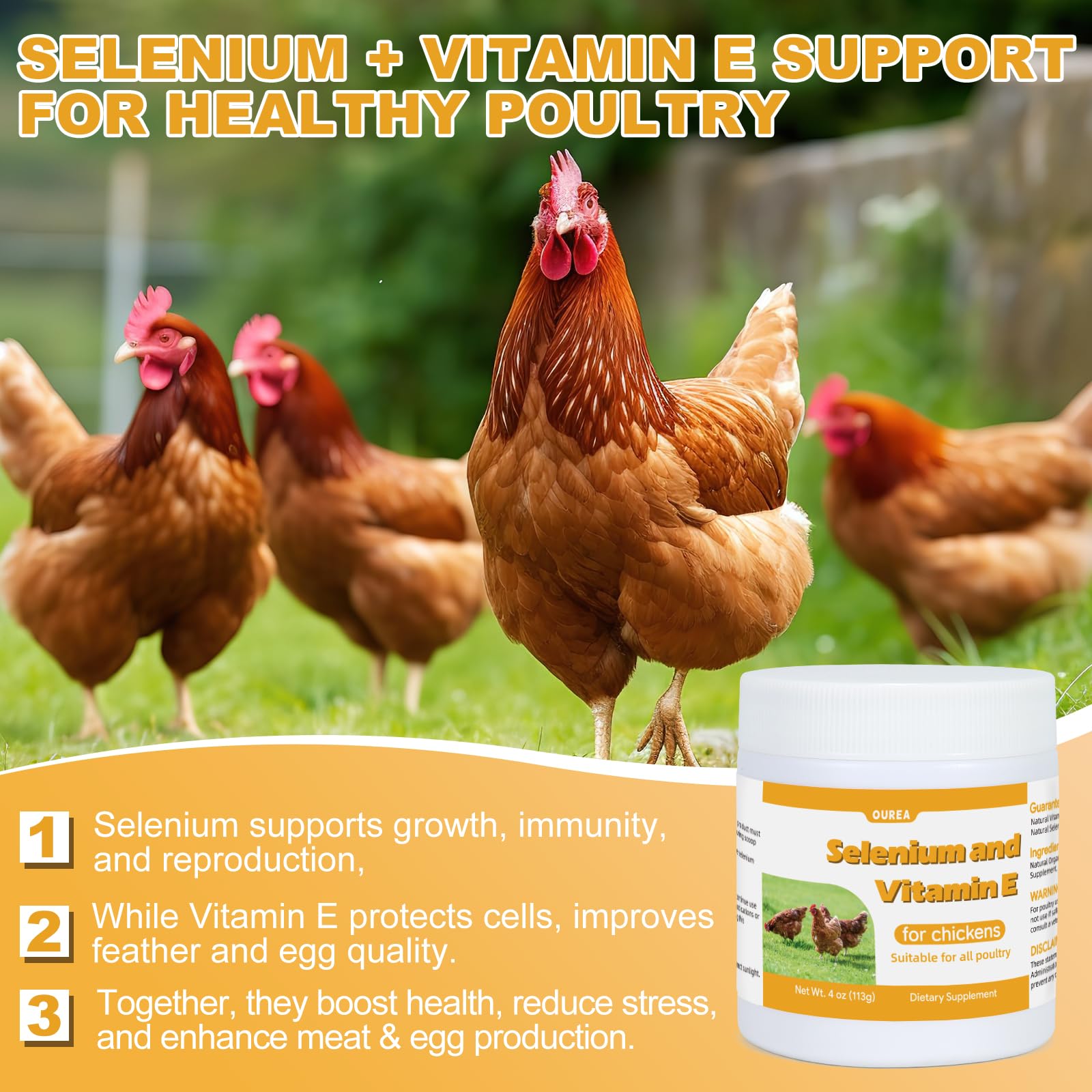 Selenium & Vitamin E Powder for Chickens – Immune & Muscle Support