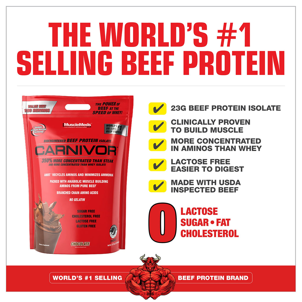 MuscleMeds Carnivor Beef Protein Isolate Powder – Chocolate, 7.47 lbs