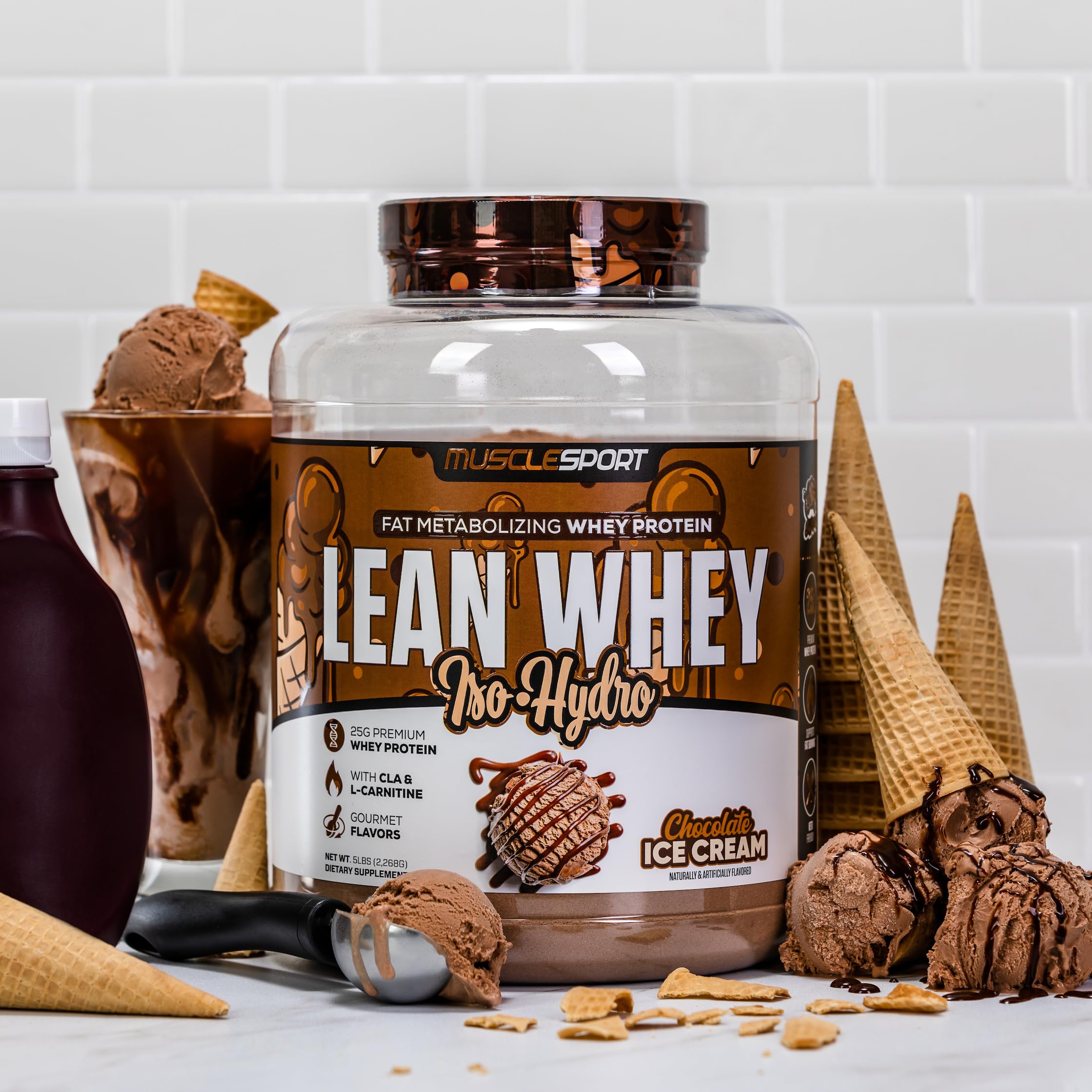 Musclesport Lean Whey Revolution Protein Powder | 25g Protein per Scoop | Whey Isolate & Hydrolysate | Low Calorie, Low Carb, Low Fat | 5lb Chocolate Ice Cream