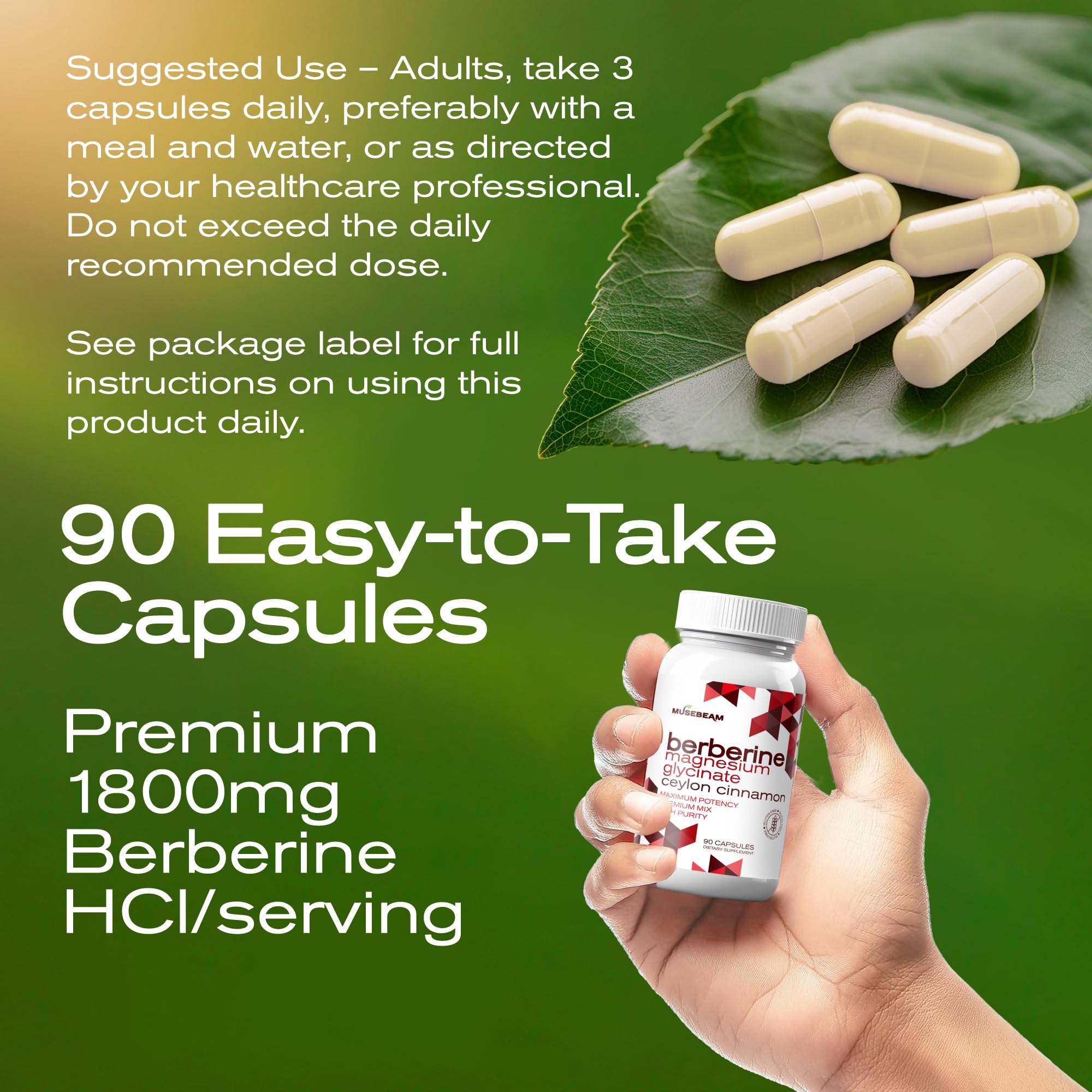 MuseBeam Berberine HCl Magnesium Glycinate 1800mg – Vegan & Gluten-Free