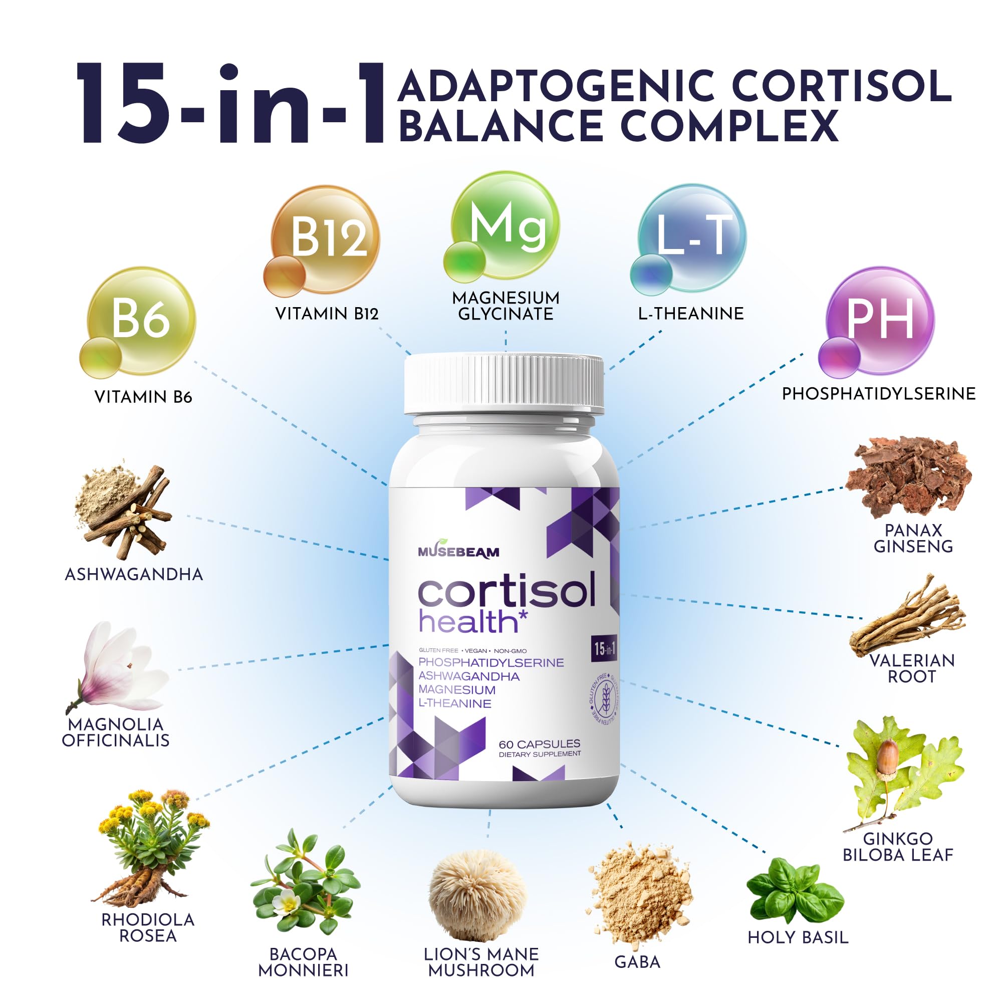 MuseBeam Cortisol Detox for Women & Men - Lower Cortisol & Balance Adrenal Health