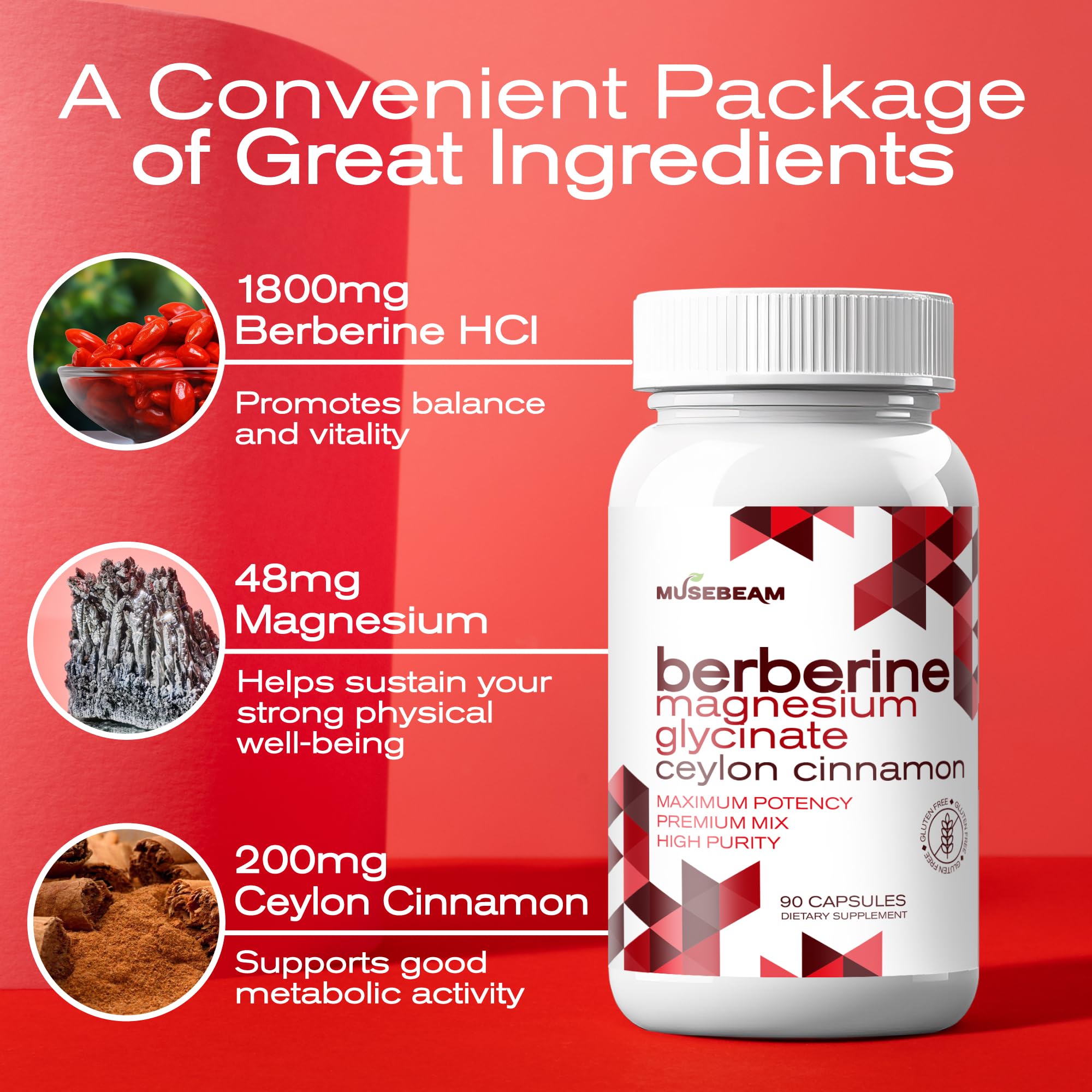 MuseBeam Berberine HCl Magnesium Glycinate 1800mg – Vegan & Gluten-Free