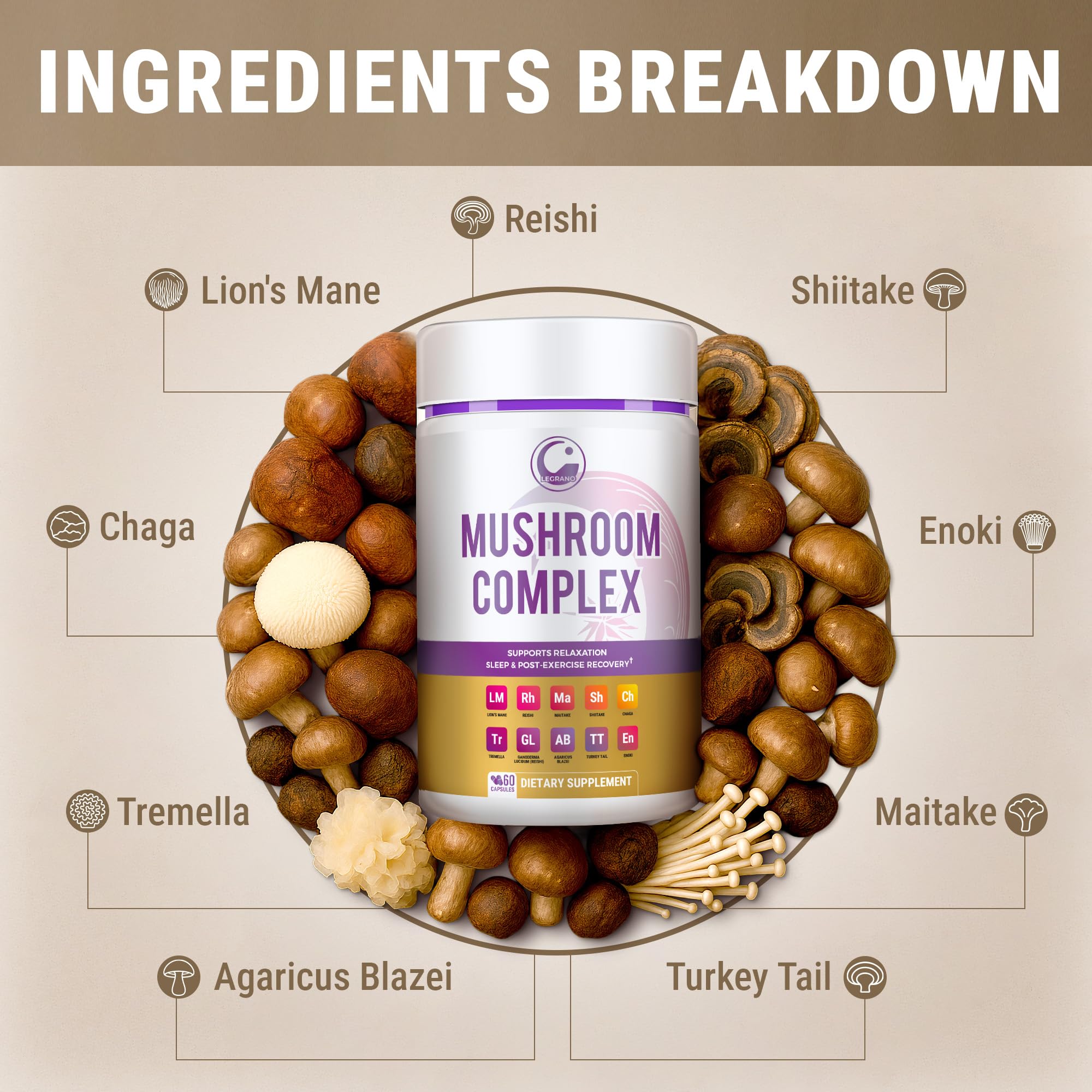 Evening Mushroom Capsules – Relaxation & Sleep (60 Caps)