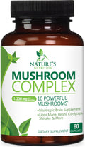 Mushroom Brain Supplement 1330 mg – 10 in 1 High Strength Complex (60 Capsules) | Lions Mane, Reishi, Cordyceps