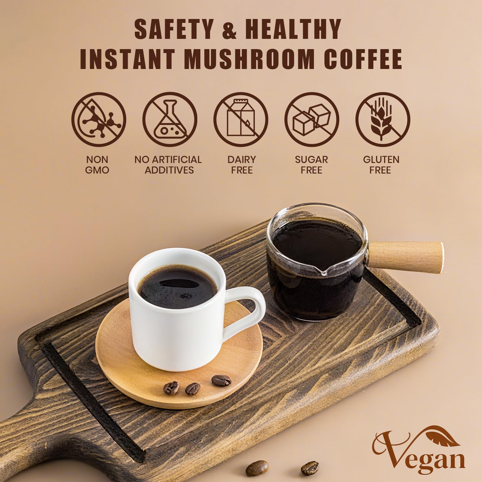 Mushroom Coffee 2000mg – Organic Instant Coffee with 6 Adaptogenic Mushrooms (Lion’s Mane & Turkey Tail), 30 Servings