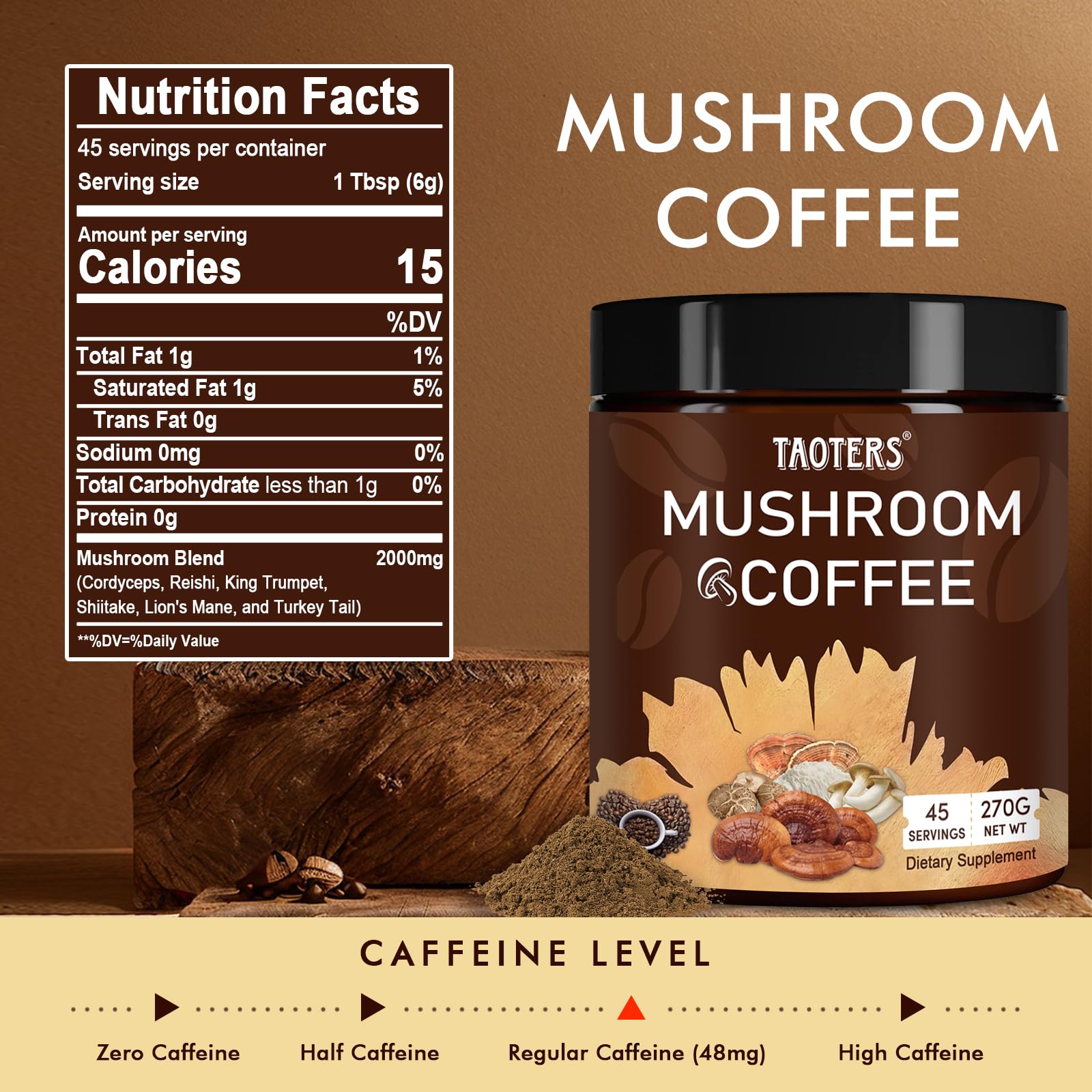 Mushroom Coffee with Cordyceps, Reishi & Lion's Mane – 45 Servings