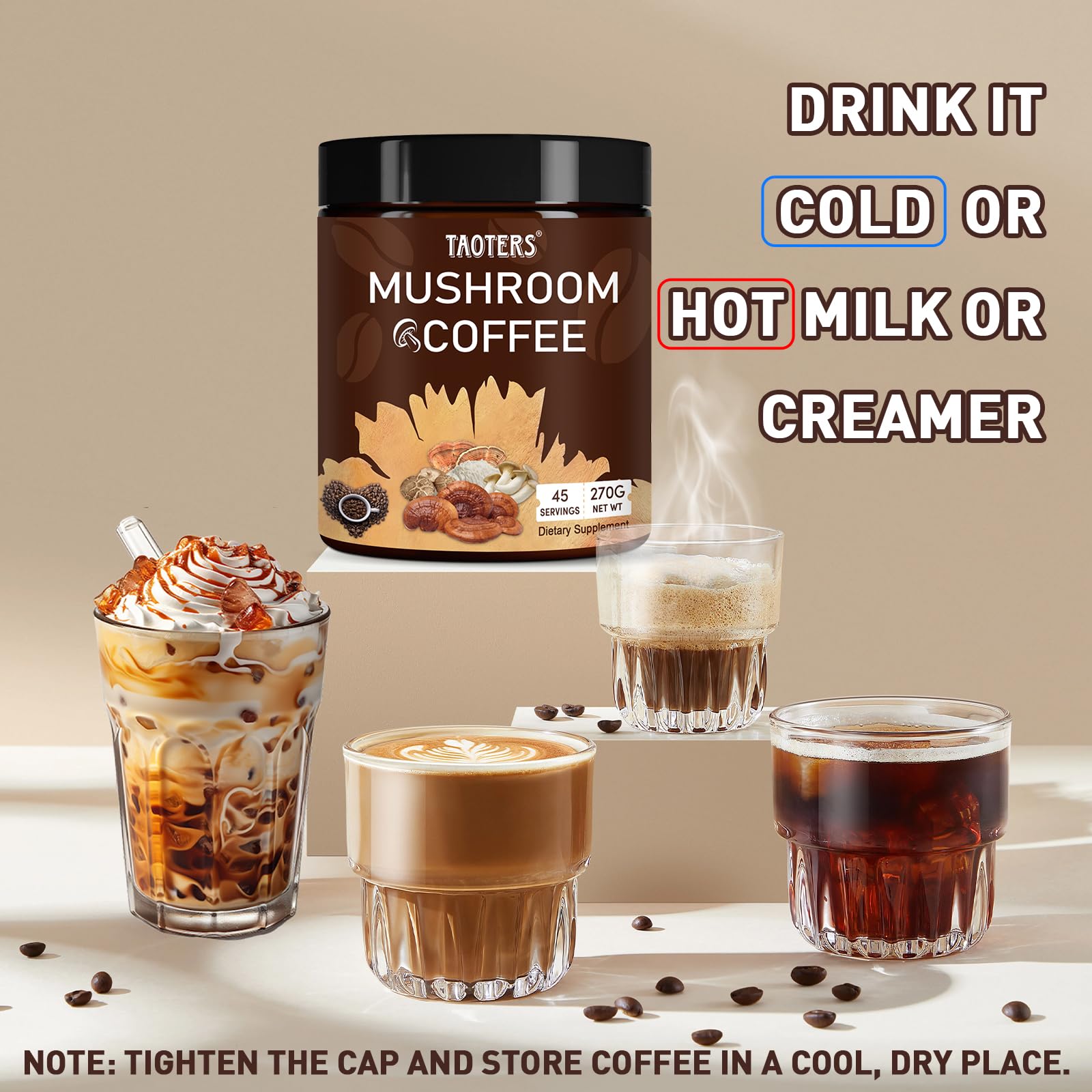 Mushroom Coffee with Cordyceps, Reishi & Lion's Mane – 45 Servings