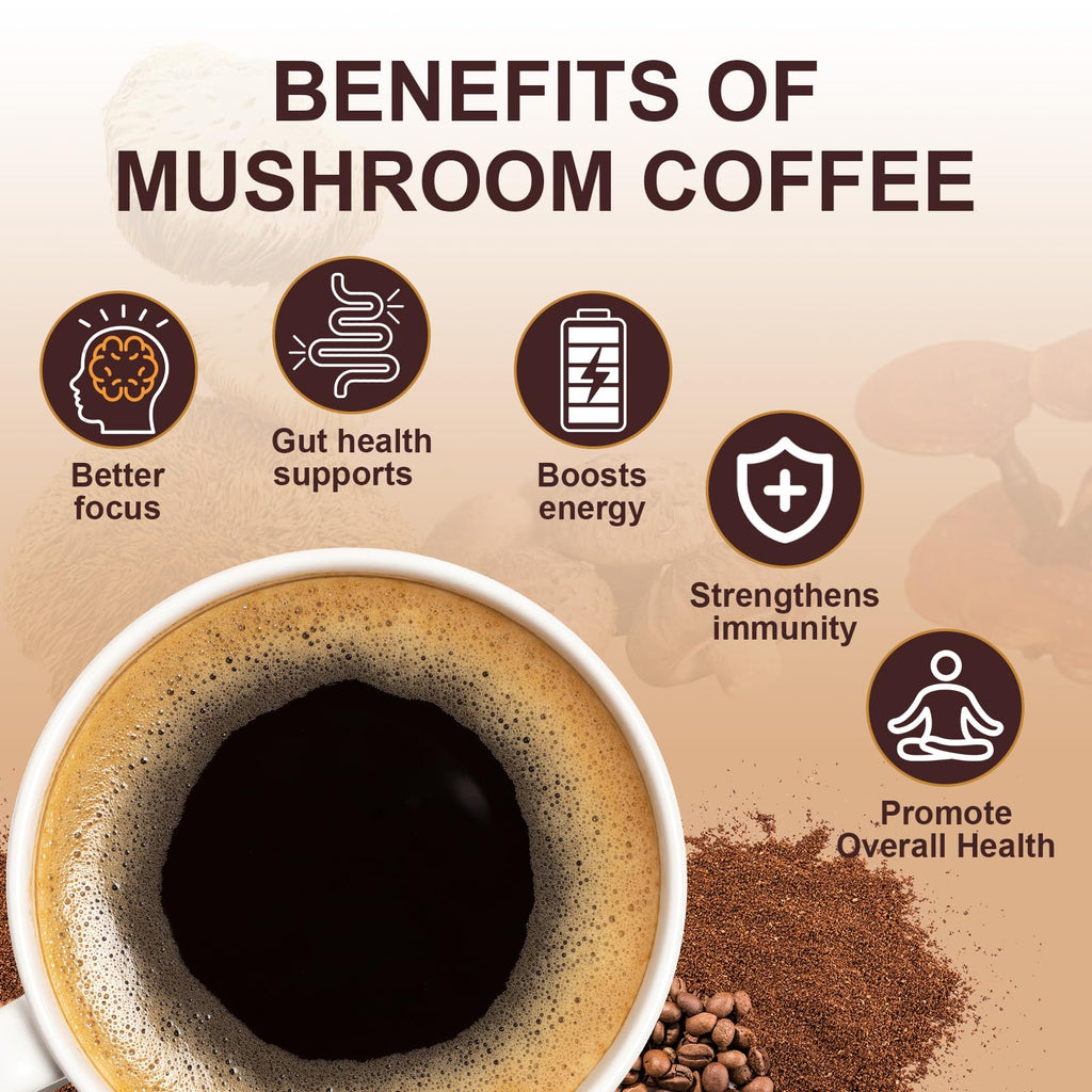 2-Pack Mushroom Coffee with 6 Adaptogenic Mushrooms | Lion’s Mane & Cordyceps
