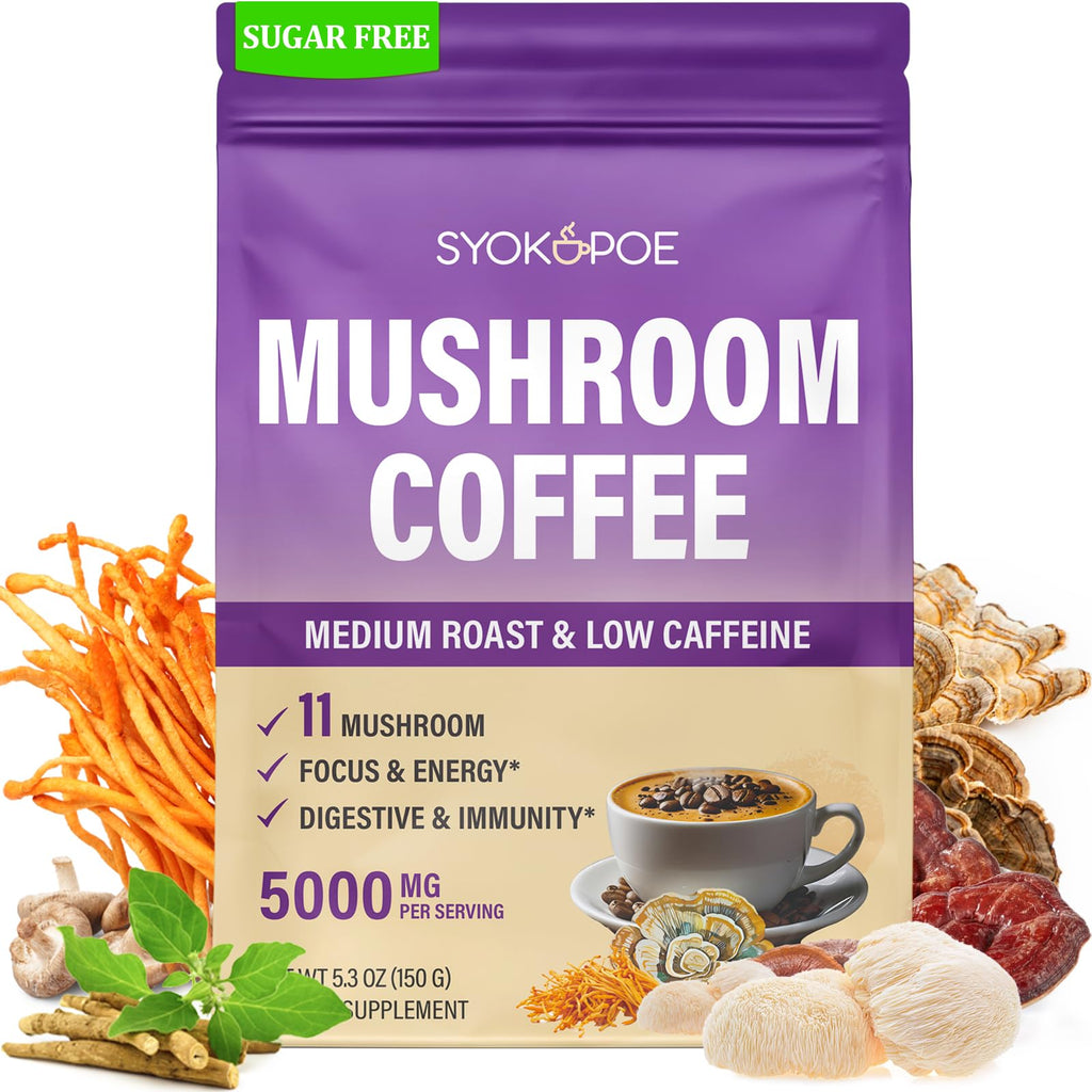 Organic Mushroom Coffee with 11 Mushrooms + 8 Adaptogens - Gluten Free, 30 Servings