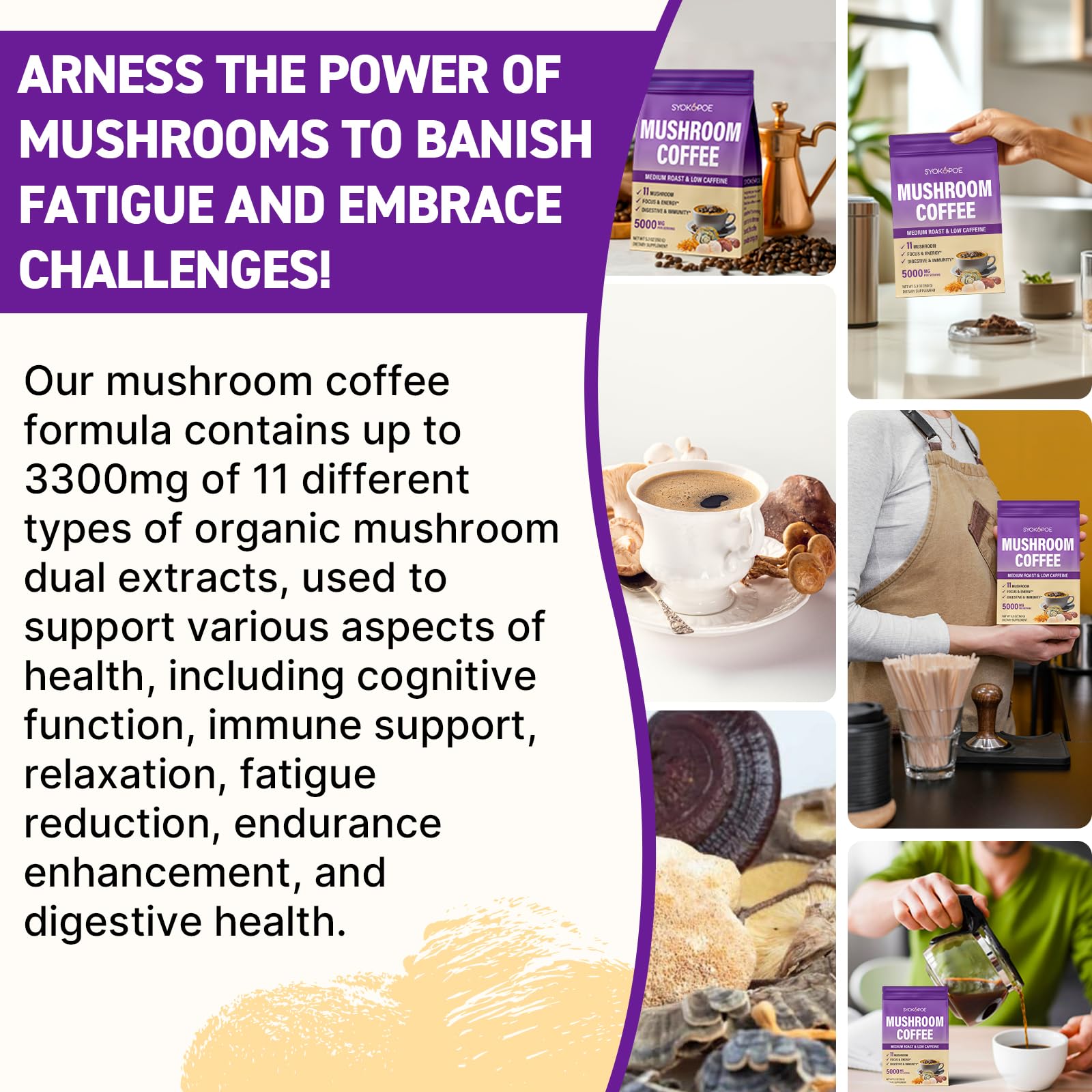 Organic Mushroom Coffee with 11 Mushrooms + 8 Adaptogens - Gluten Free, 30 Servings