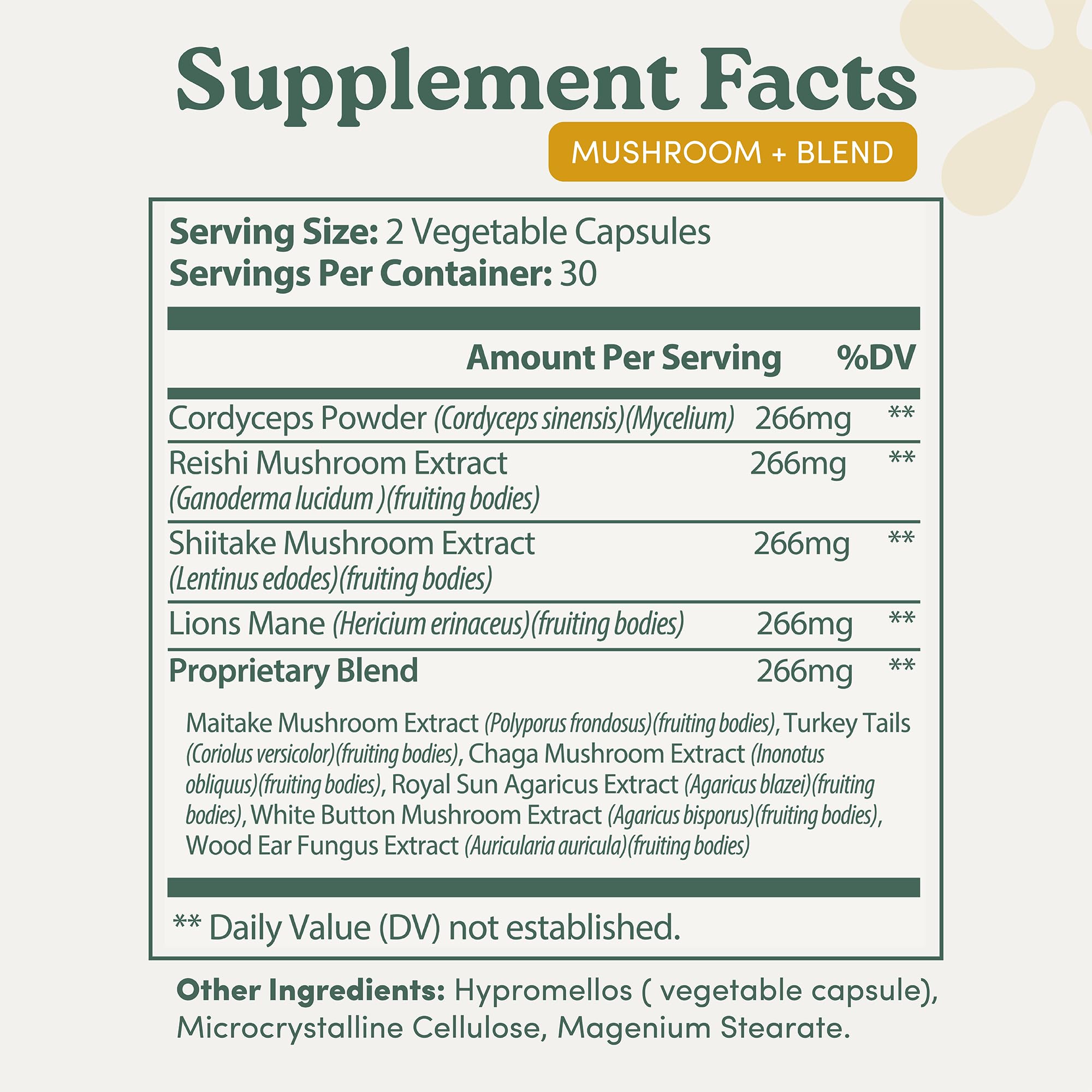 Mushroom Complex – Organic Lions Mane | Reishi | Cordyceps | Turkey Tail | Chaga | Maitake | Shiitake – Brain, Memory & Immune Support – Non-GMO, Gluten-Free - 60 Capsules