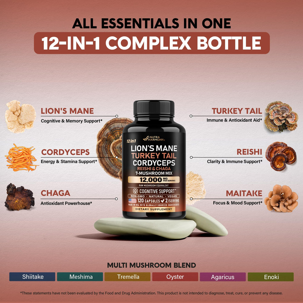 Mushroom Complex Supplement – Organic 12-Mushroom Blend, USA Made