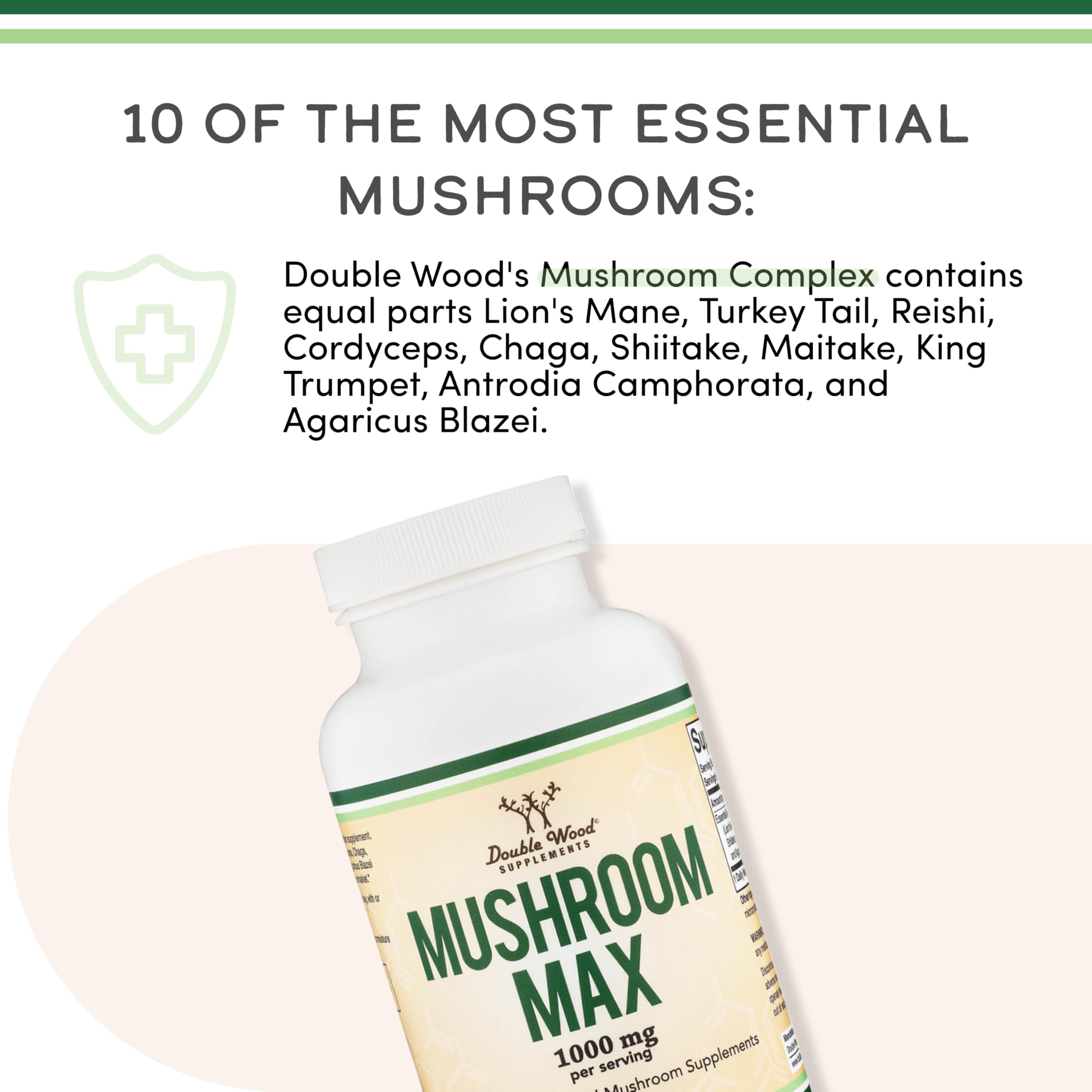 Double Wood Mushroom Complex 1,000mg – 10 Essential Mushrooms (120 capsules)