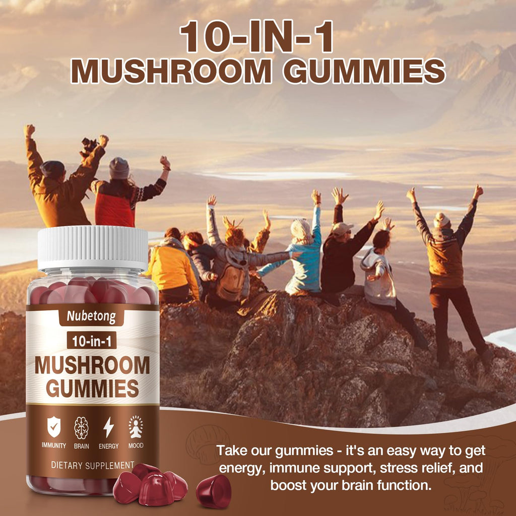 Mushroom Gummies - 10-Mushroom Complex for Adults (2 Pack) | Brain & Immunity Support