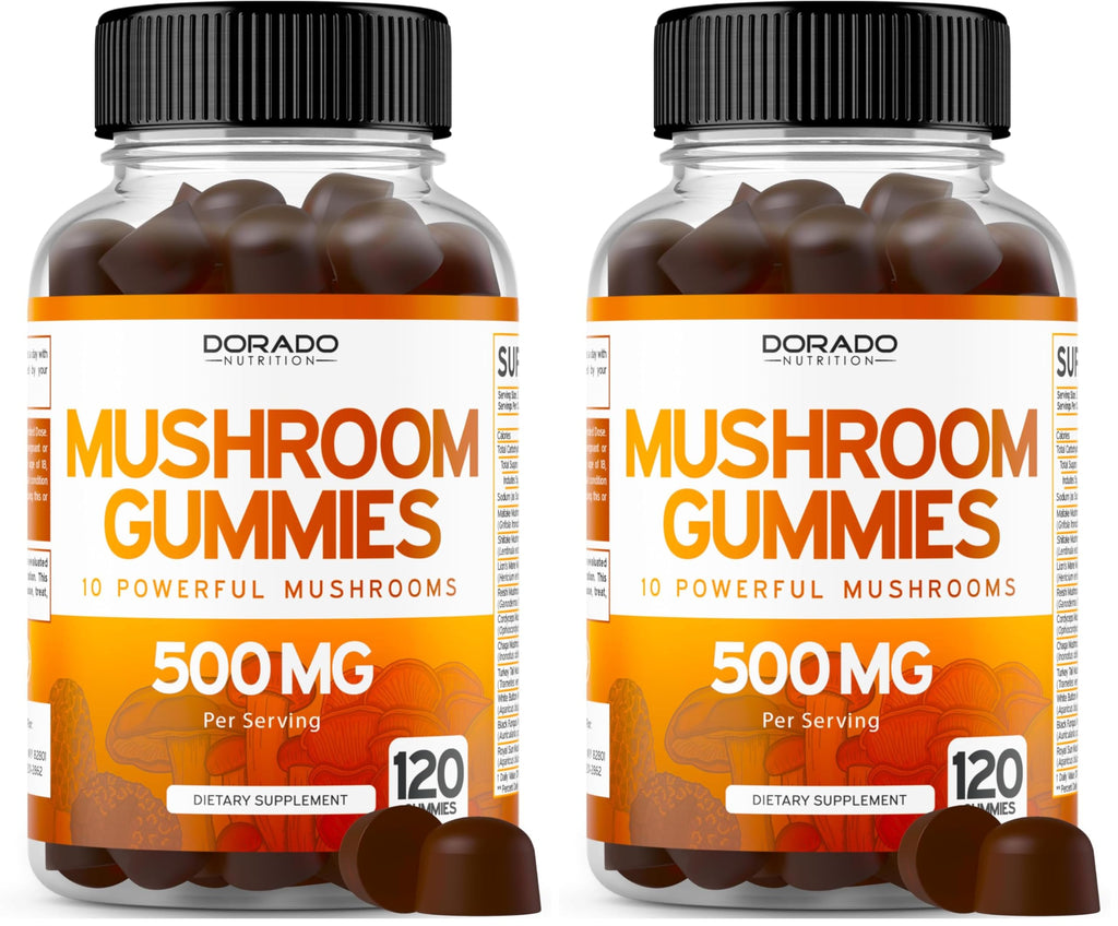Mushroom Gummies 2500mg - 10-in-1 Focus & Brain Supplement | 120 Gummies (Pack of 2) | Vegan, USA Made