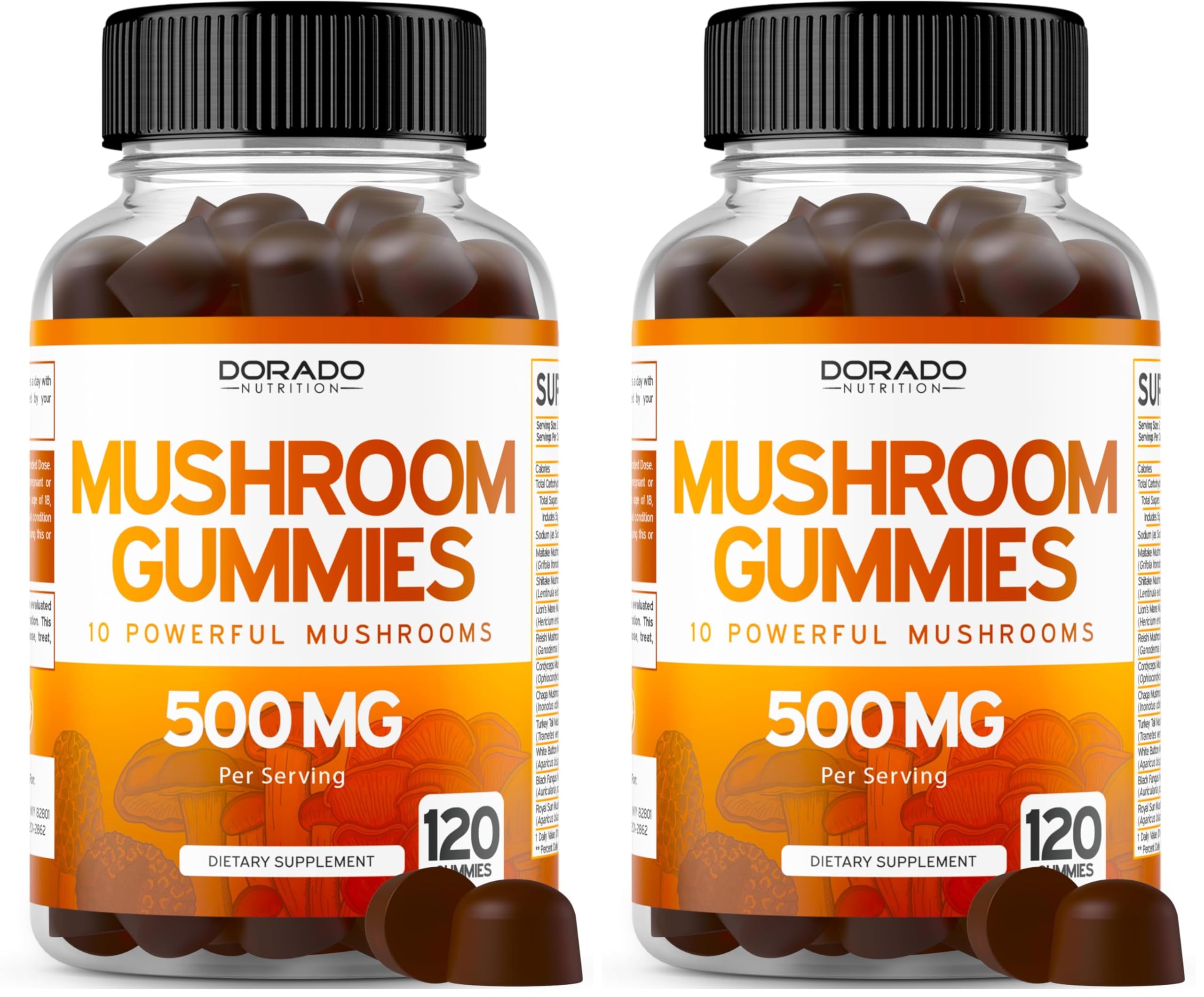 Mushroom Gummies 2500mg - 10-in-1 Focus & Brain Supplement | 120 Gummies (Pack of 2) | Vegan, USA Made