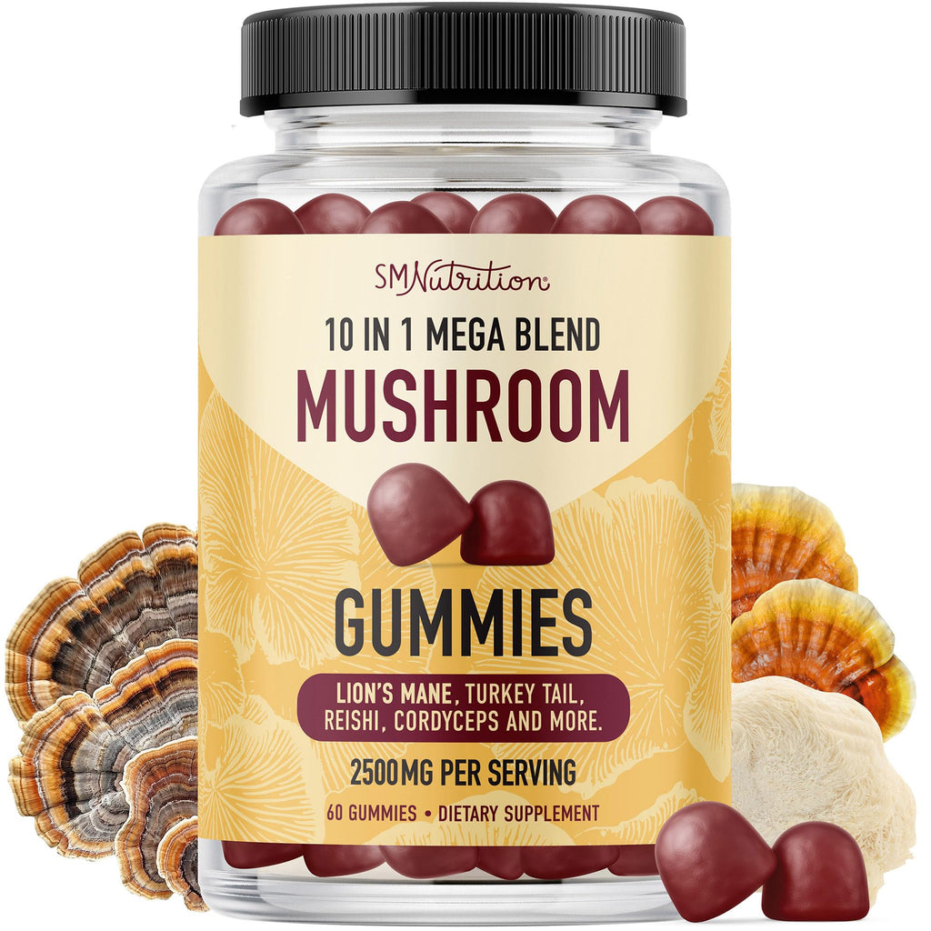 Mushroom Gummies for Adults | Nootropic Mushroom Supplement with Lions Mane, Turkey Tail, Reishi, Cordyceps, Chaga & Maitake | Raspberry Flavor | 60ct