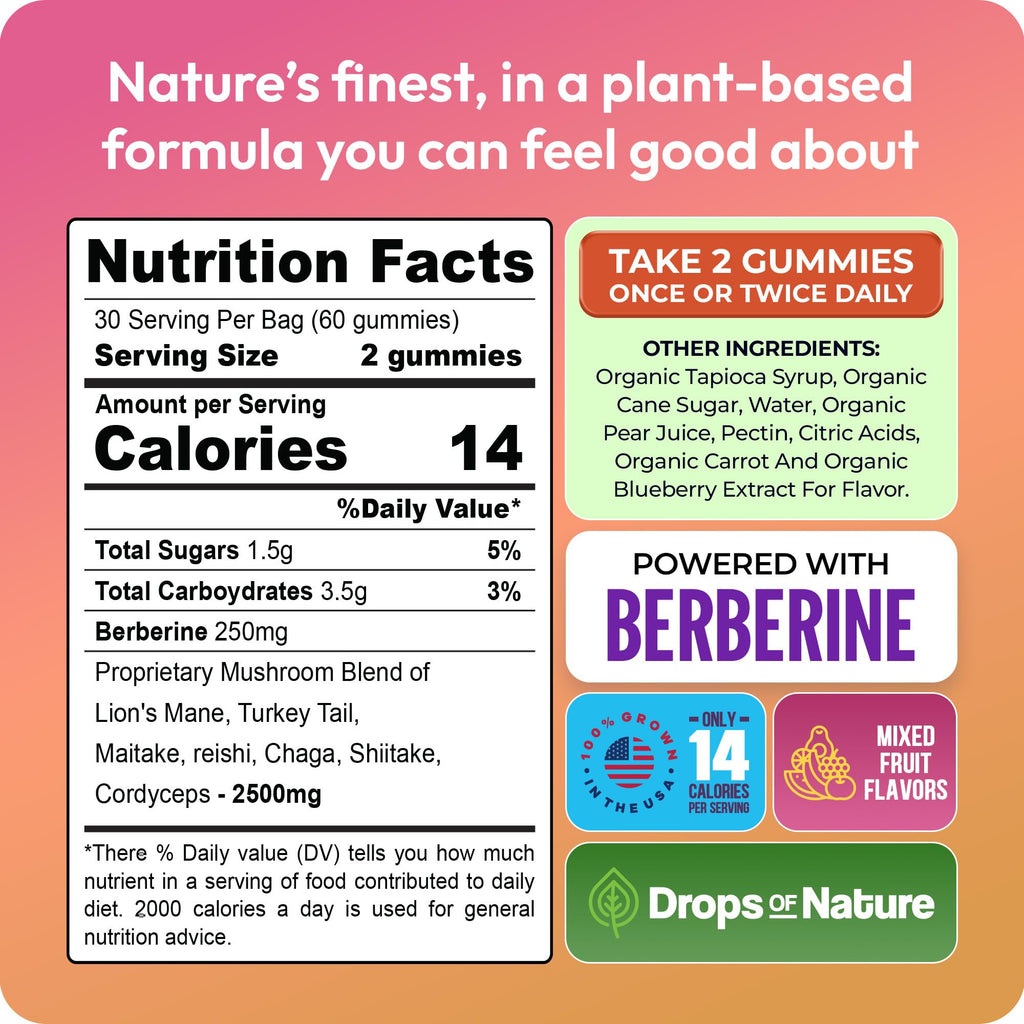 Mushroom Gummies & Berberine - 7-Mushroom Complex (60 Gummies) | Focus & Immunity