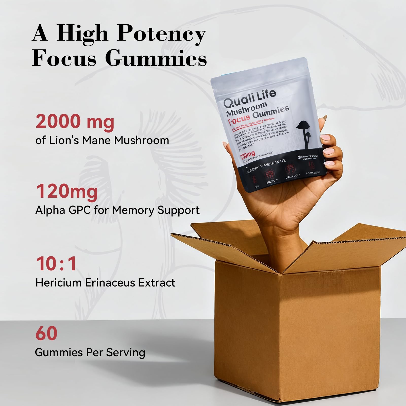 Mushroom Gummies with Lion's Mane – Focus & Memory Nootropics, Vegan, 60 Count
