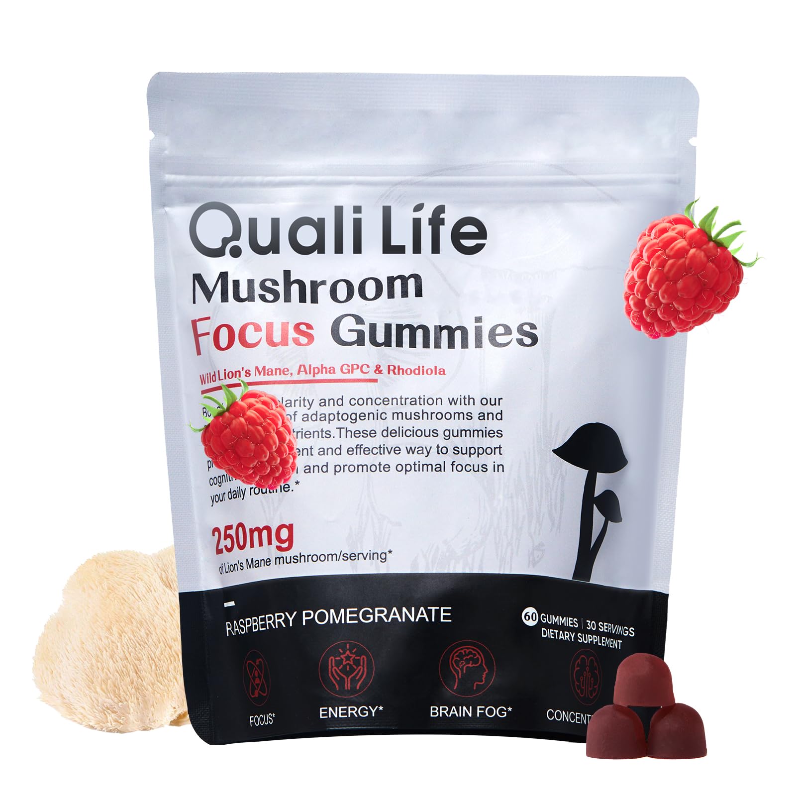 Mushroom Gummies with Lion's Mane – Focus & Memory Nootropics, Vegan, 60 Count