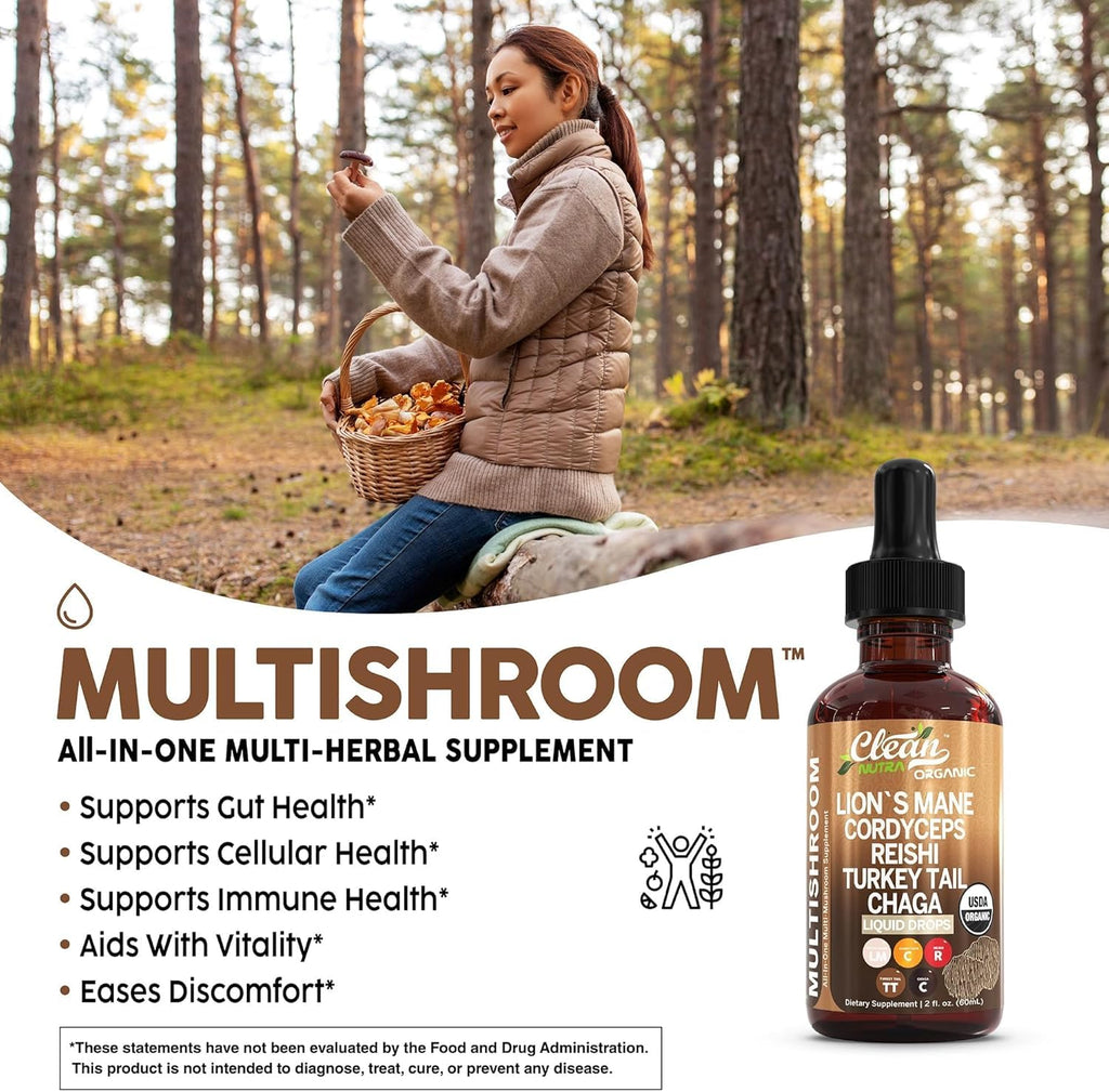 Clean Nutra Mushroom Liquid Drops | Lions Mane, Cordyceps, Reishi & Turkey Tail