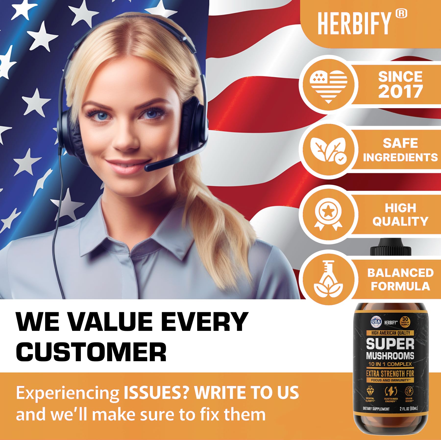 Multi-Mushroom Immune & Brain Health Supplement – Lions Mane, Reishi, Cordyceps | Made in USA