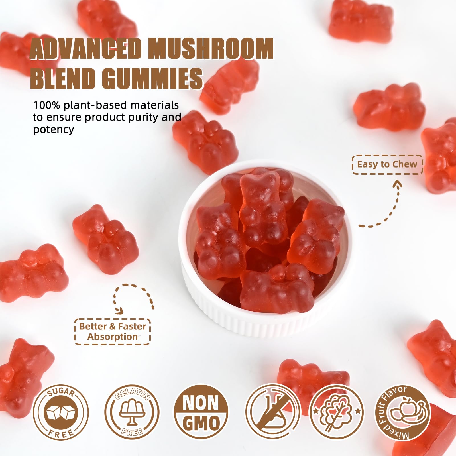 Mushroom Gummies with Ashwagandha – Lion's Mane & Cordyceps | Vegan 60ct