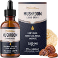 Mushrooms Liquid Drops Complex | Lions Mane & Turkey Tail | 2 Oz, 60 Servings | Non-GMO, Soy-Free