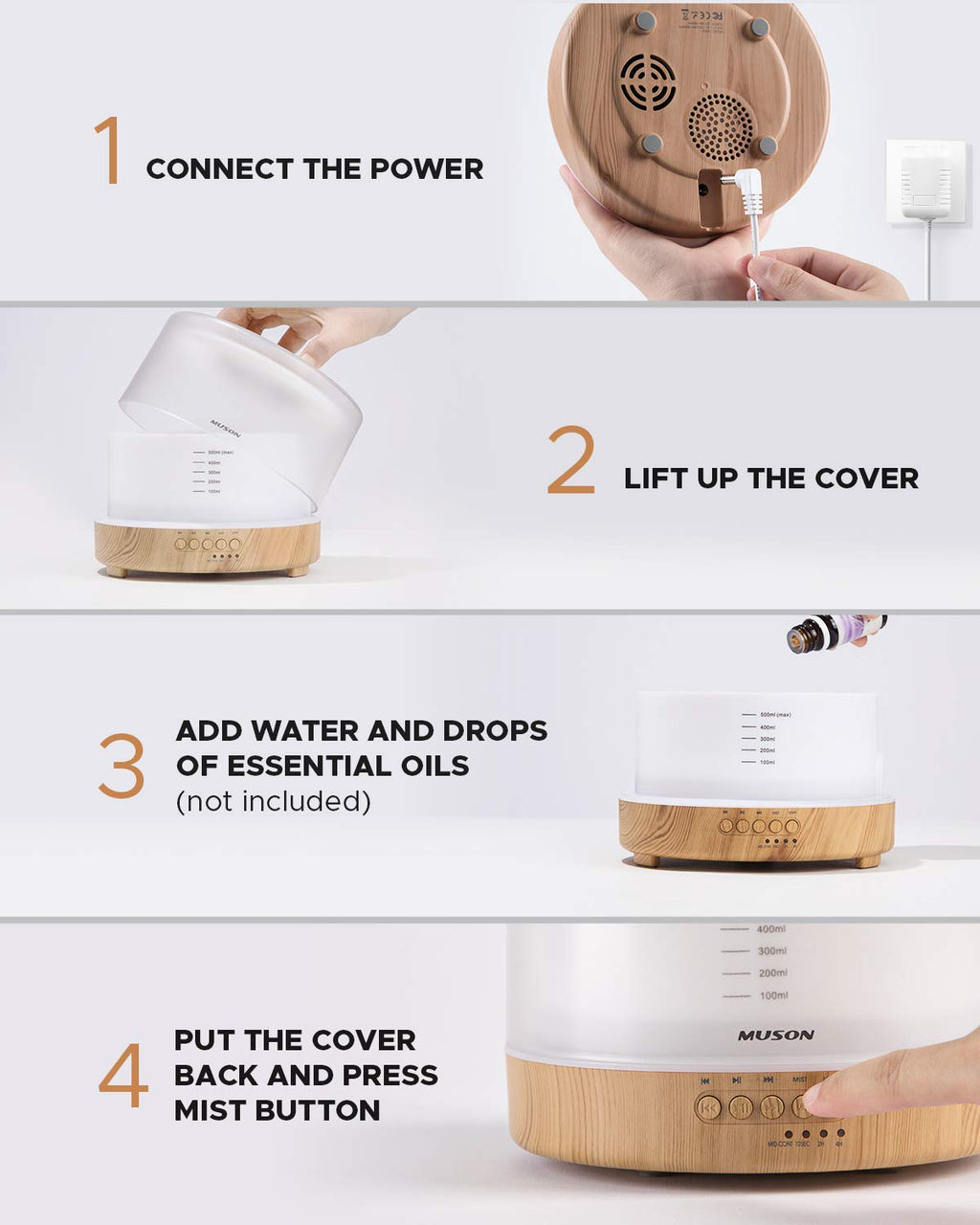Muson Essential Oil Diffuser: Sound Machine & Aromatherapy Humidifier (White)