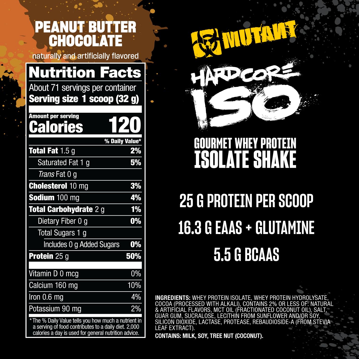 Mutant Harcode ISO Whey Protein Isolate Powder – 5 lb Peanut Butter Chocolate | Fast Absorption & 25g Protein Per Scoop