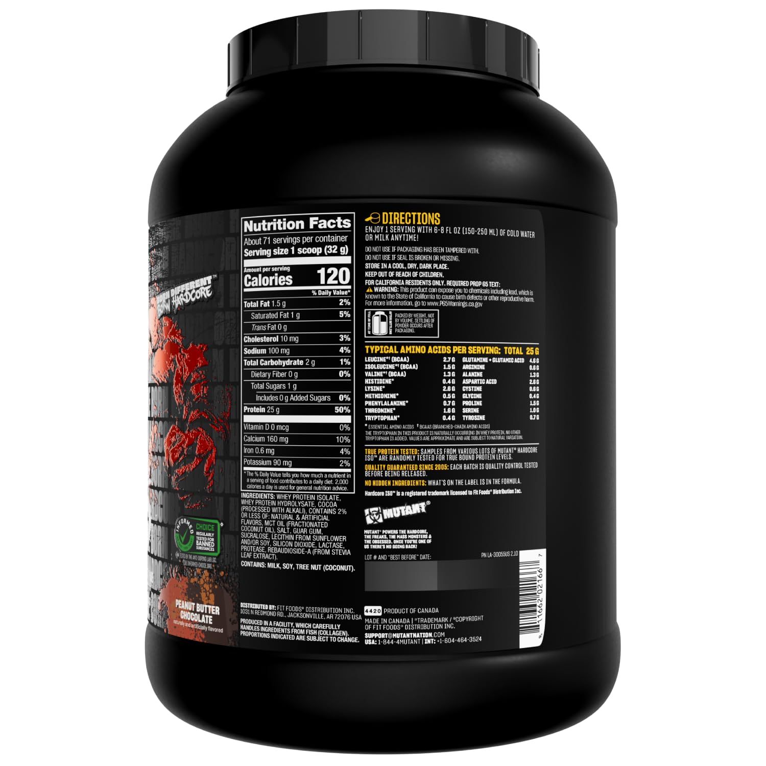 Mutant Harcode ISO Whey Protein Isolate Powder – 5 lb Peanut Butter Chocolate | Fast Absorption & 25g Protein Per Scoop