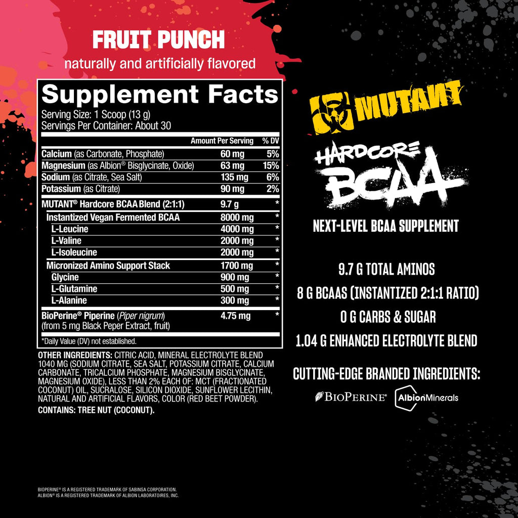 Mutant Hardcore BCAA – Hydration & Recovery | 30 Servings, Fruit Punch