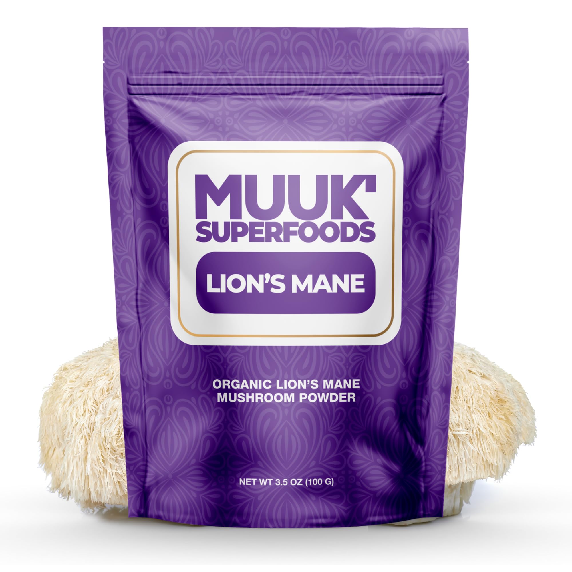 MUUK' SUPERFOODS | Pure Organic Lion's Mane Mushroom Powder | Brain-Boosting, USA-Made | 3.5 oz (100g), 60 Servings