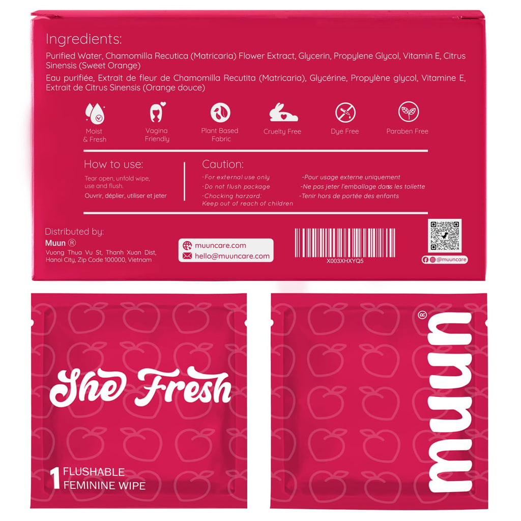 Muun Feminine Wipes Bulk — 120 Count, pH-Balanced, Vitamin E & Chamomile