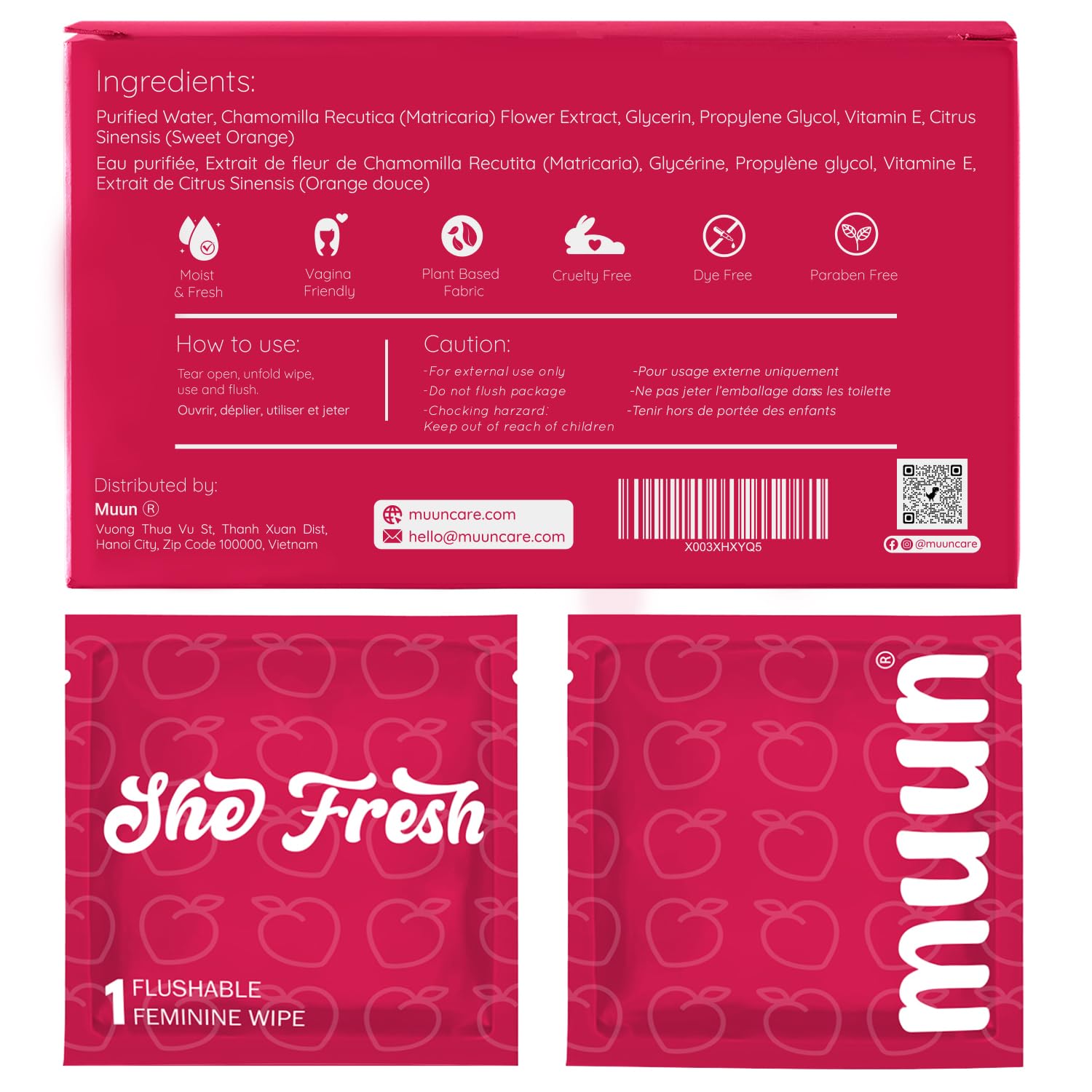 Muun Feminine Wipes Bulk — 120 Count, pH-Balanced, Vitamin E & Chamomile