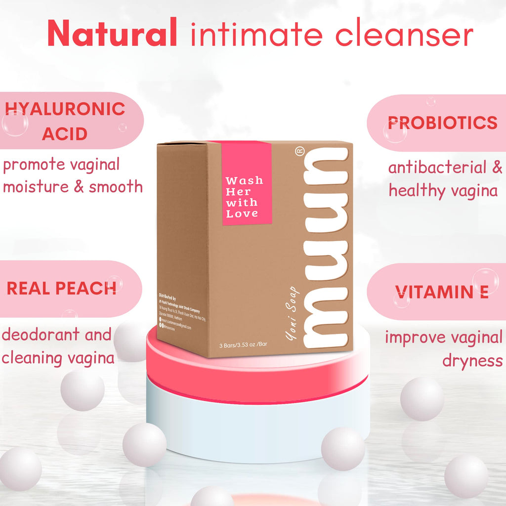 Muun Strawberry Yoni Soap Bar - 3-Pack | pH Balancing Cleanser with Probiotics & Natural Ingredients