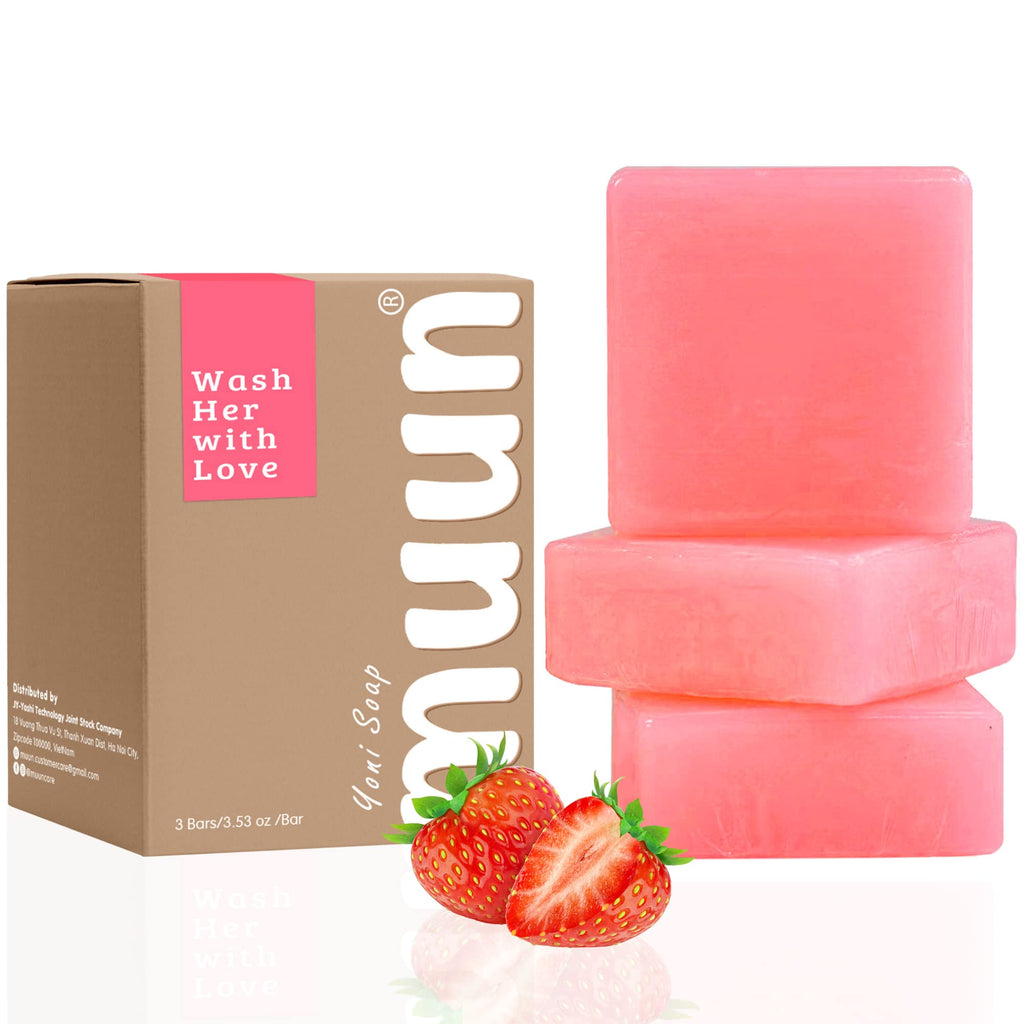 Muun Strawberry Yoni Soap Bar - 3-Pack | pH Balancing Cleanser with Probiotics & Natural Ingredients