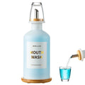 MUVEKA Glass Mouthwash Dispenser | 11.8oz, Bamboo Holder, Stainless Steel Spouts